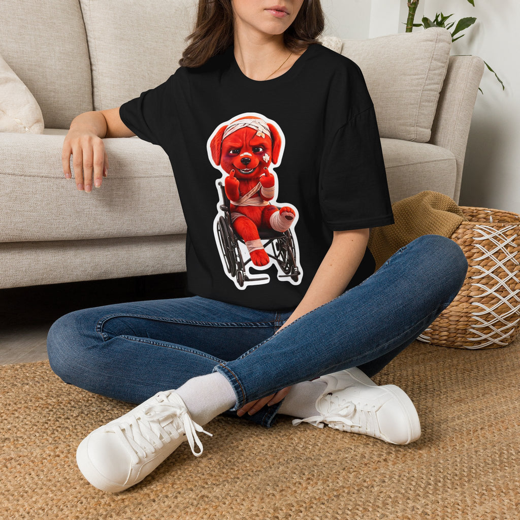 3D Injured Red Dog T-Shirt — 'Damaged But Surviving' Edgy Streetwear