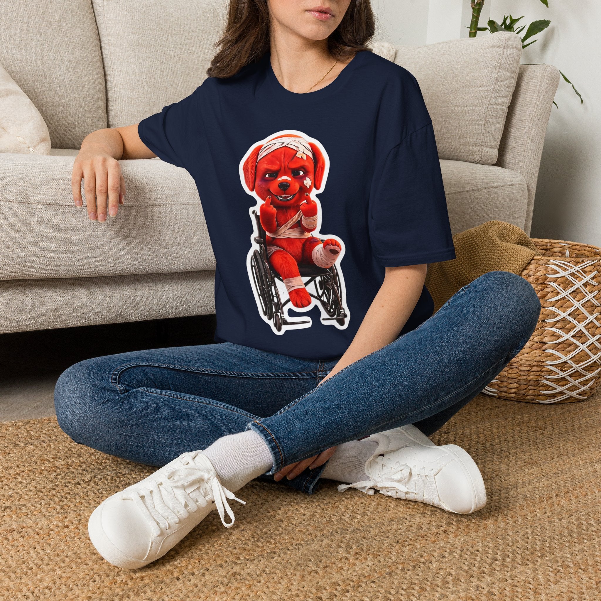 3D Injured Red Dog T-Shirt — 'Damaged But Surviving' Edgy Streetwear