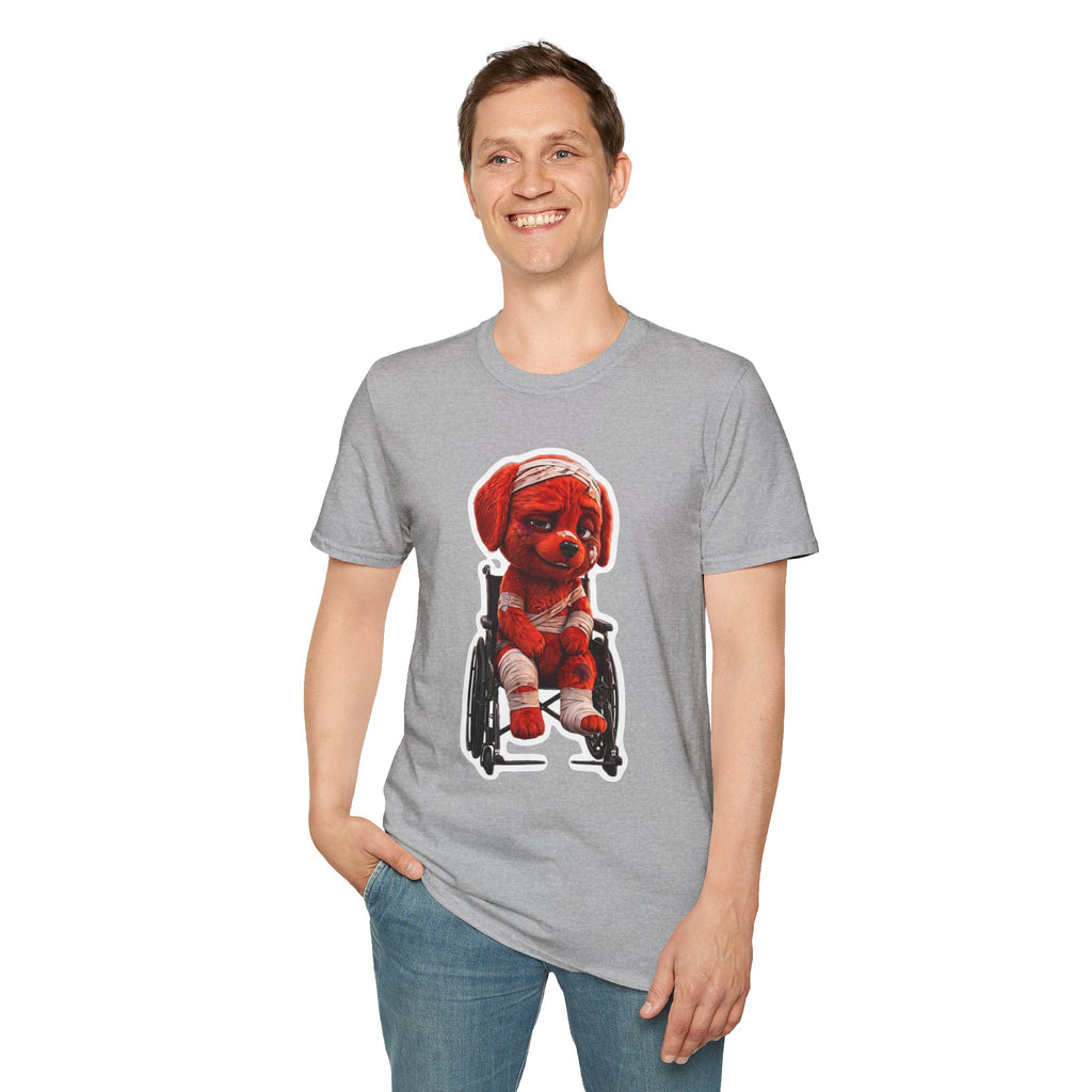AWKWARD. Bandaged Red Dog T-Shirt — Dark Humor Grunge Y2K Streetwear
