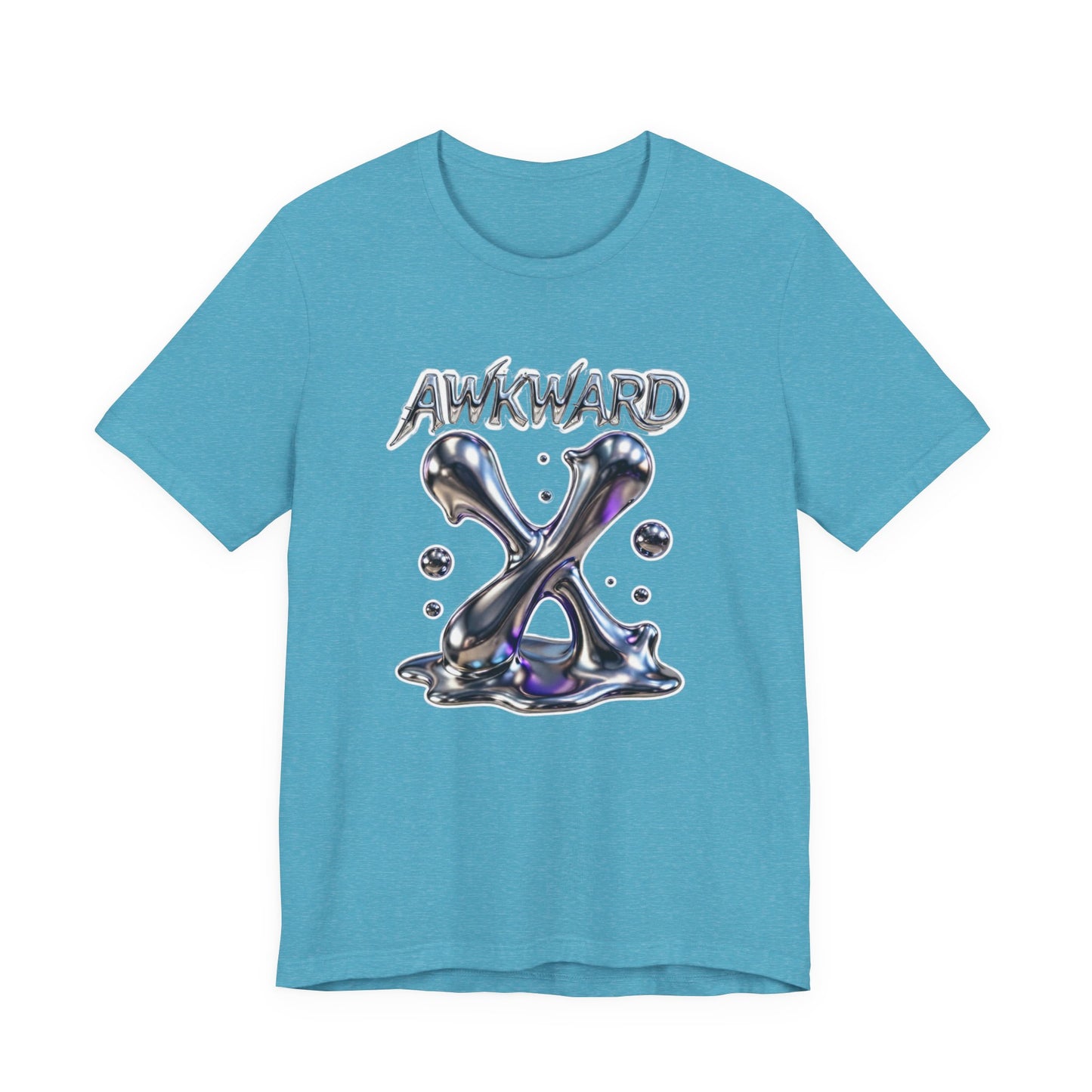 Awkward Club Tee — Heather Aqua Y2K 3D Chrome ‘AWKWARD’ Streetwear