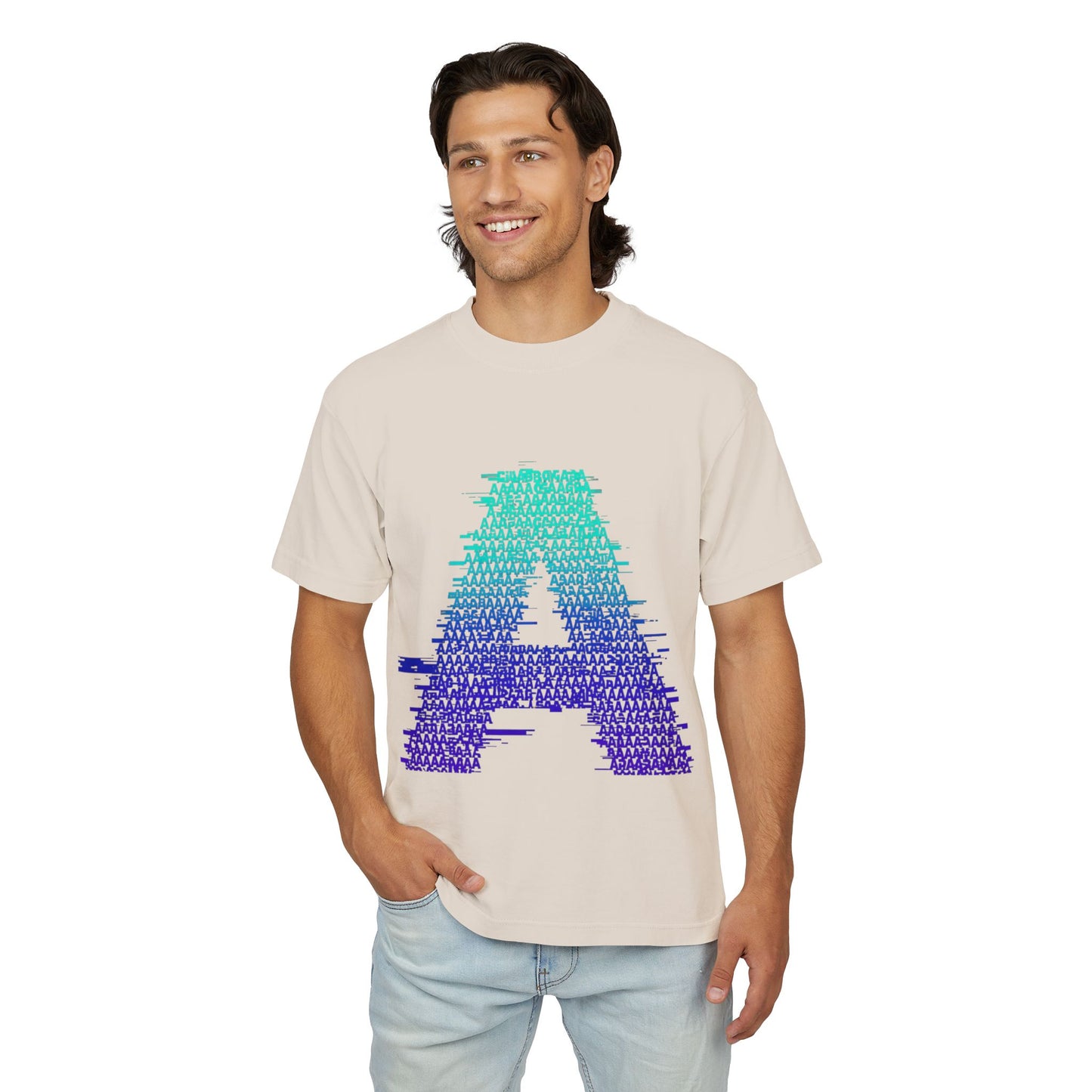 Awkward 'A' Glitch Tee — Teal-to-Purple Streetwear for Introverts