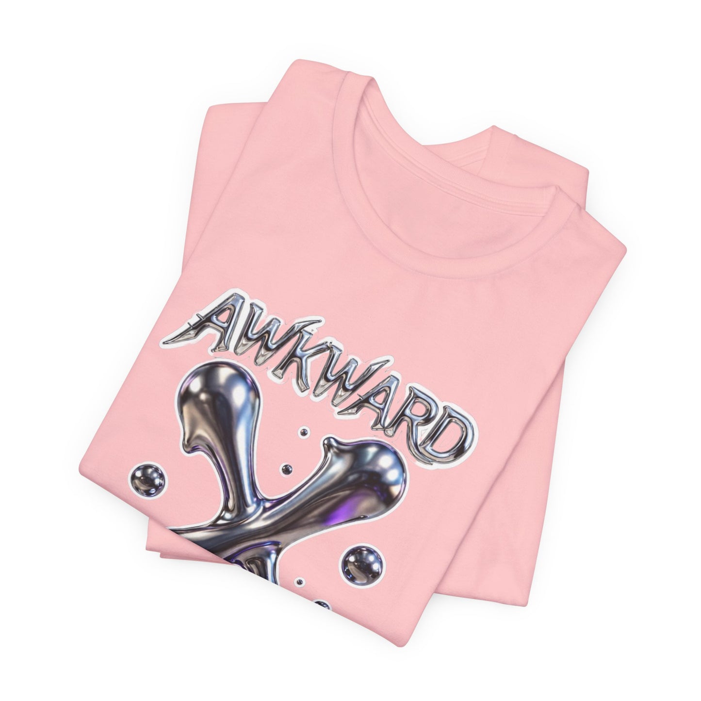 Awkward Club Tee — Heather Aqua Y2K 3D Chrome ‘AWKWARD’ Streetwear