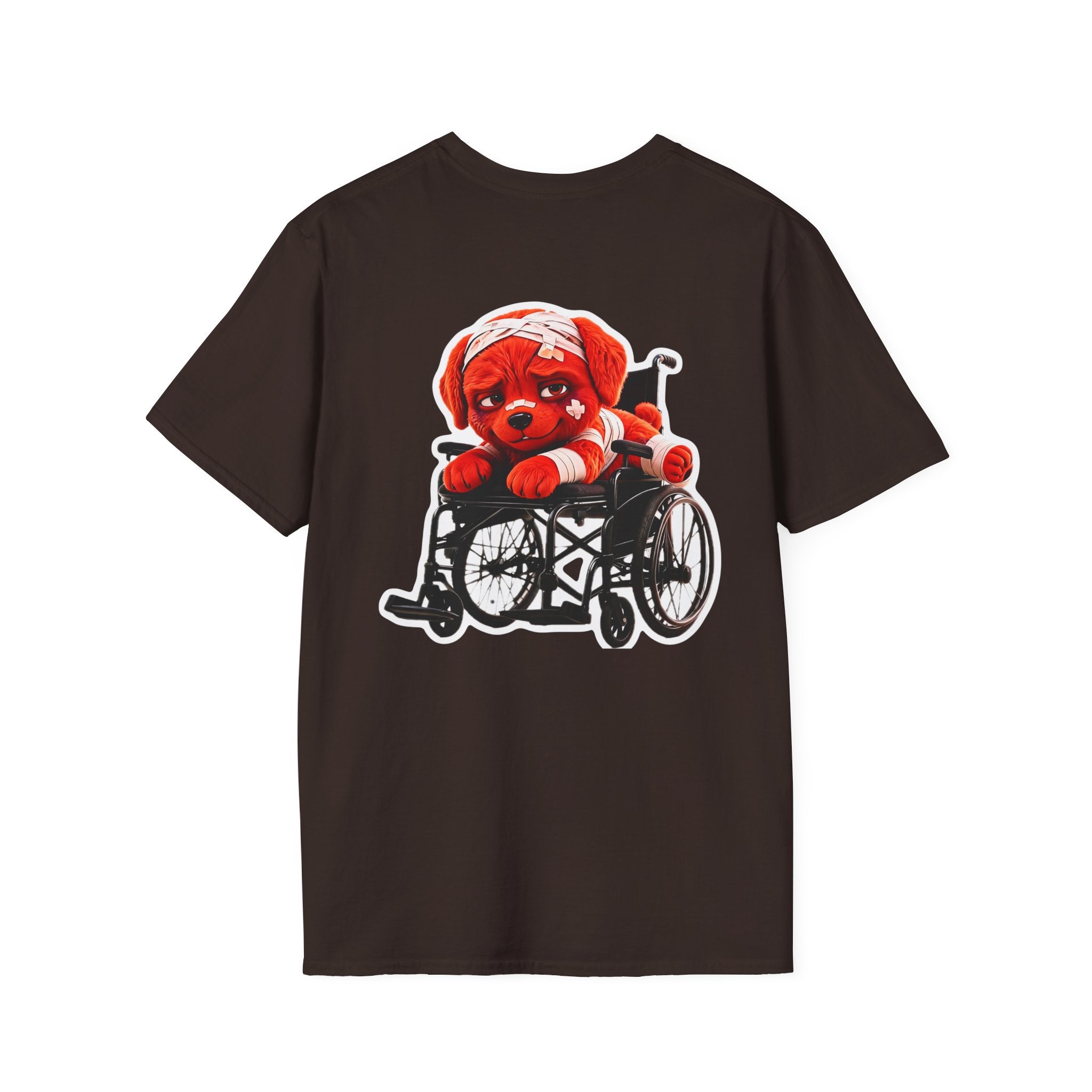 AWKWARD Tee — 3D Injured Red Dog in Wheelchair, Dark Humor Streetwear