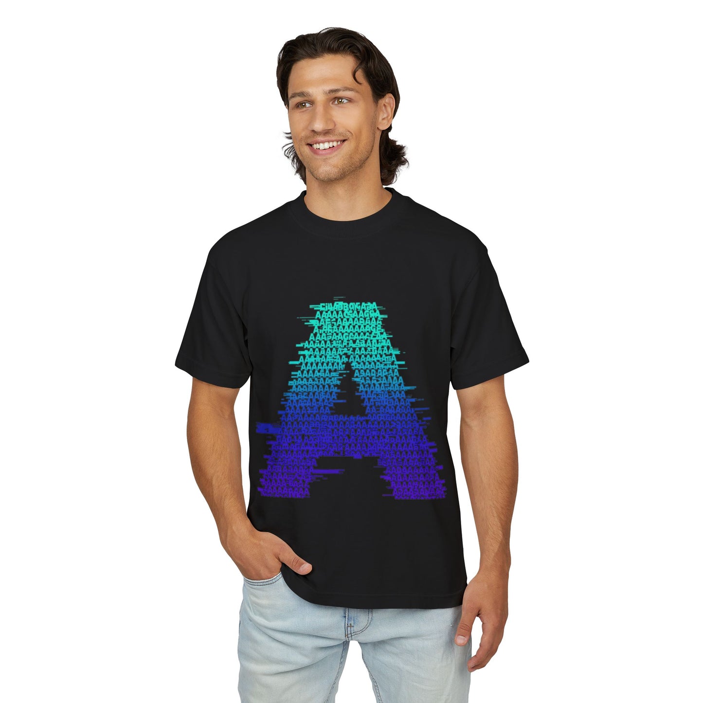 Awkward 'A' Glitch Tee — Teal-to-Purple Streetwear for Introverts