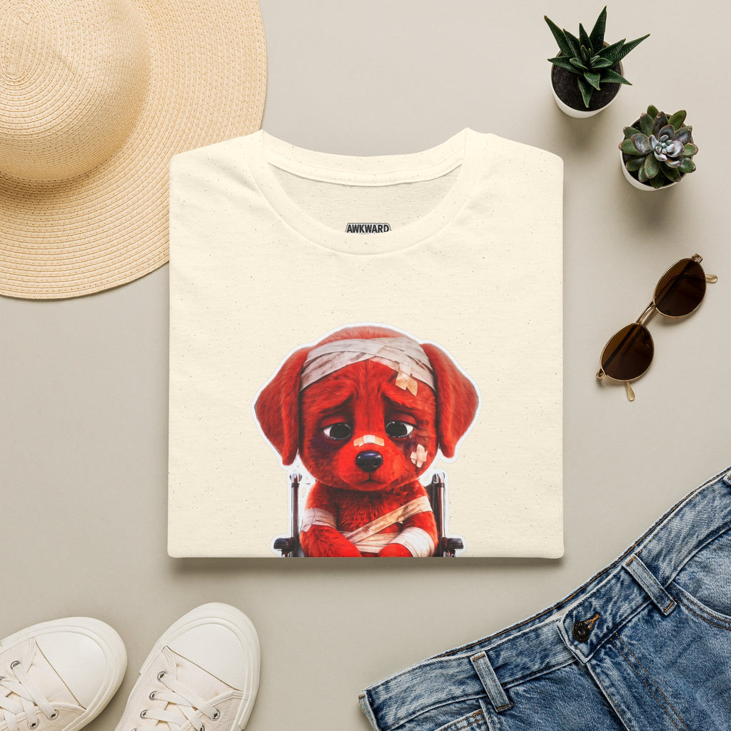 Sad Bandaged Dog Wheelchair T-Shirt — "AWKWARD." Grunge Anti‑Social Tee