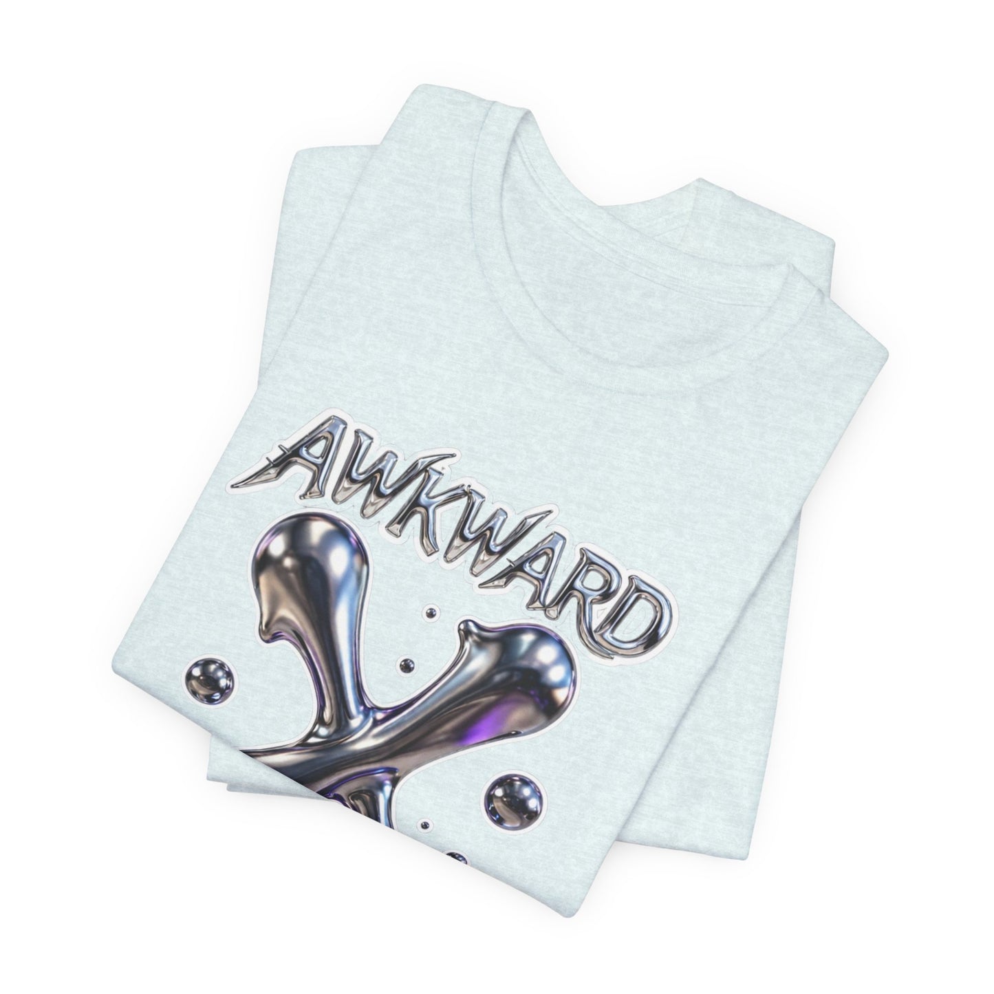 Awkward Club Tee — Heather Aqua Y2K 3D Chrome ‘AWKWARD’ Streetwear