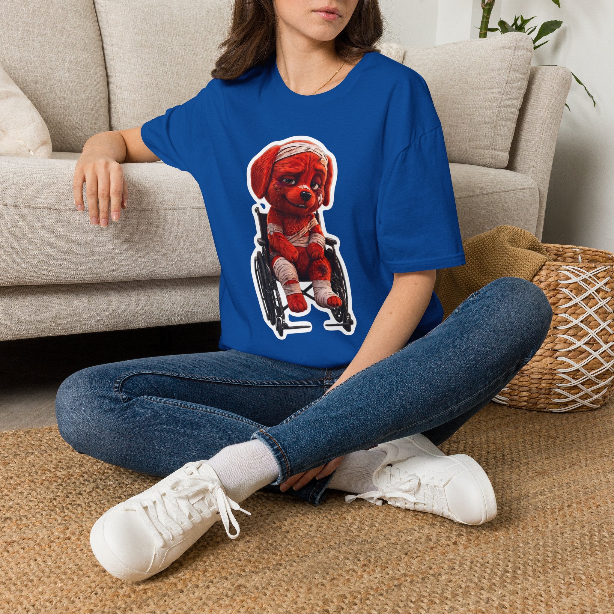 AWKWARD. Bandaged Red Dog T-Shirt — Dark Humor Grunge Y2K Streetwear