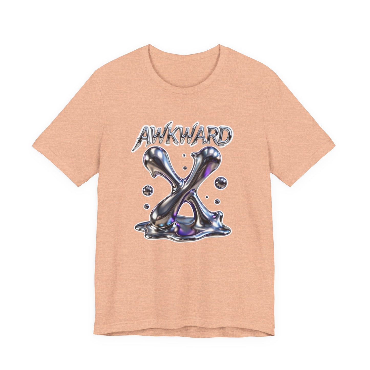 Awkward Club Tee — Heather Aqua Y2K 3D Chrome ‘AWKWARD’ Streetwear