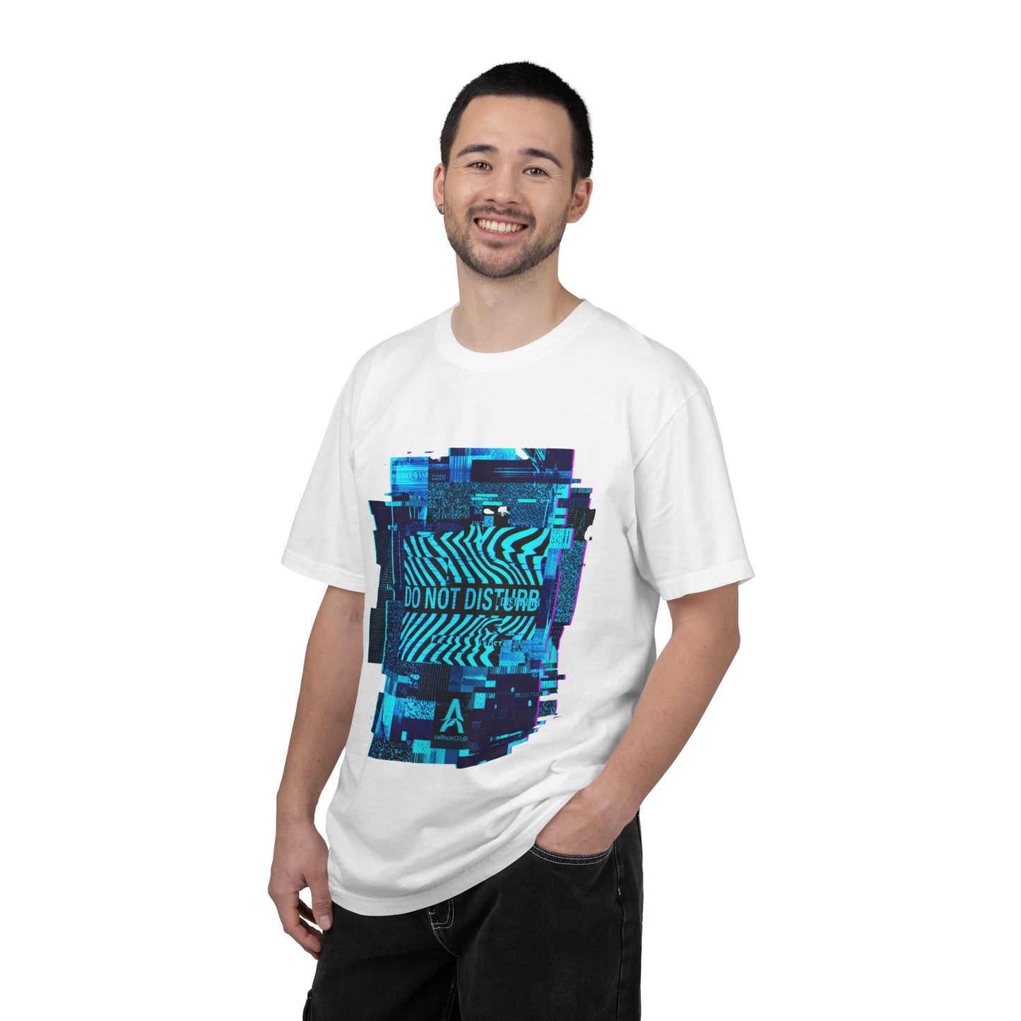 AWKWARD. Garment-Dyed Tee — Minimal Front, Neon Glitch Back