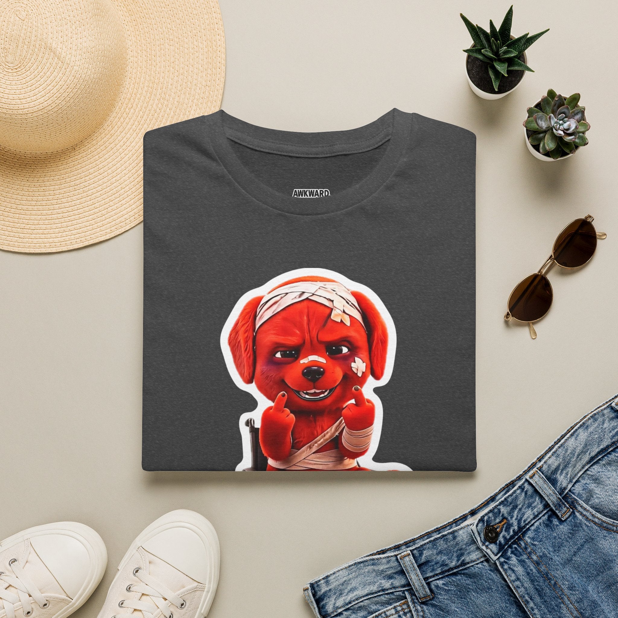 3D Injured Red Dog T-Shirt — 'Damaged But Surviving' Edgy Streetwear