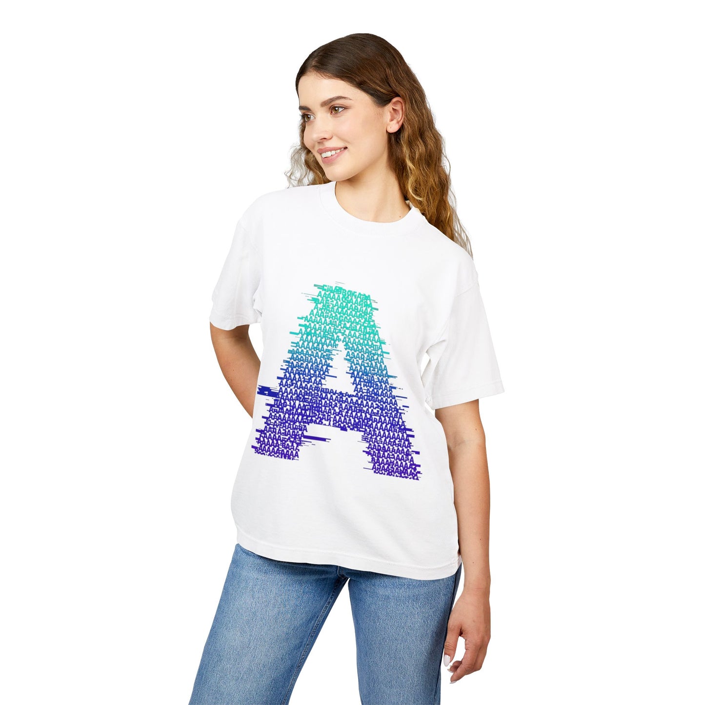 Awkward 'A' Glitch Tee — Teal-to-Purple Streetwear for Introverts