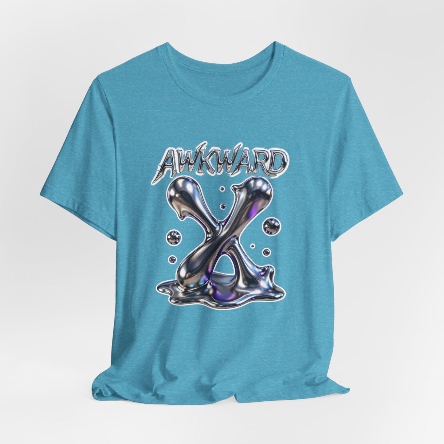 Awkward Club Tee — Heather Aqua Y2K 3D Chrome ‘AWKWARD’ Streetwear