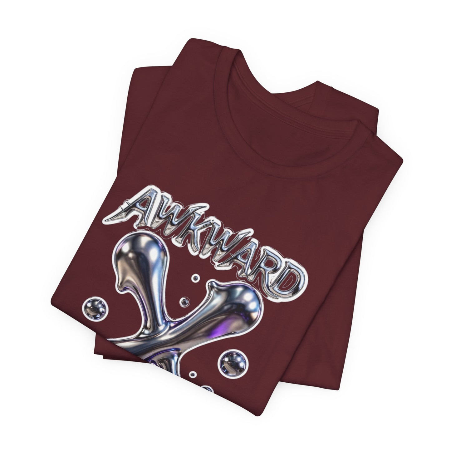 Awkward Club Tee — Heather Aqua Y2K 3D Chrome ‘AWKWARD’ Streetwear