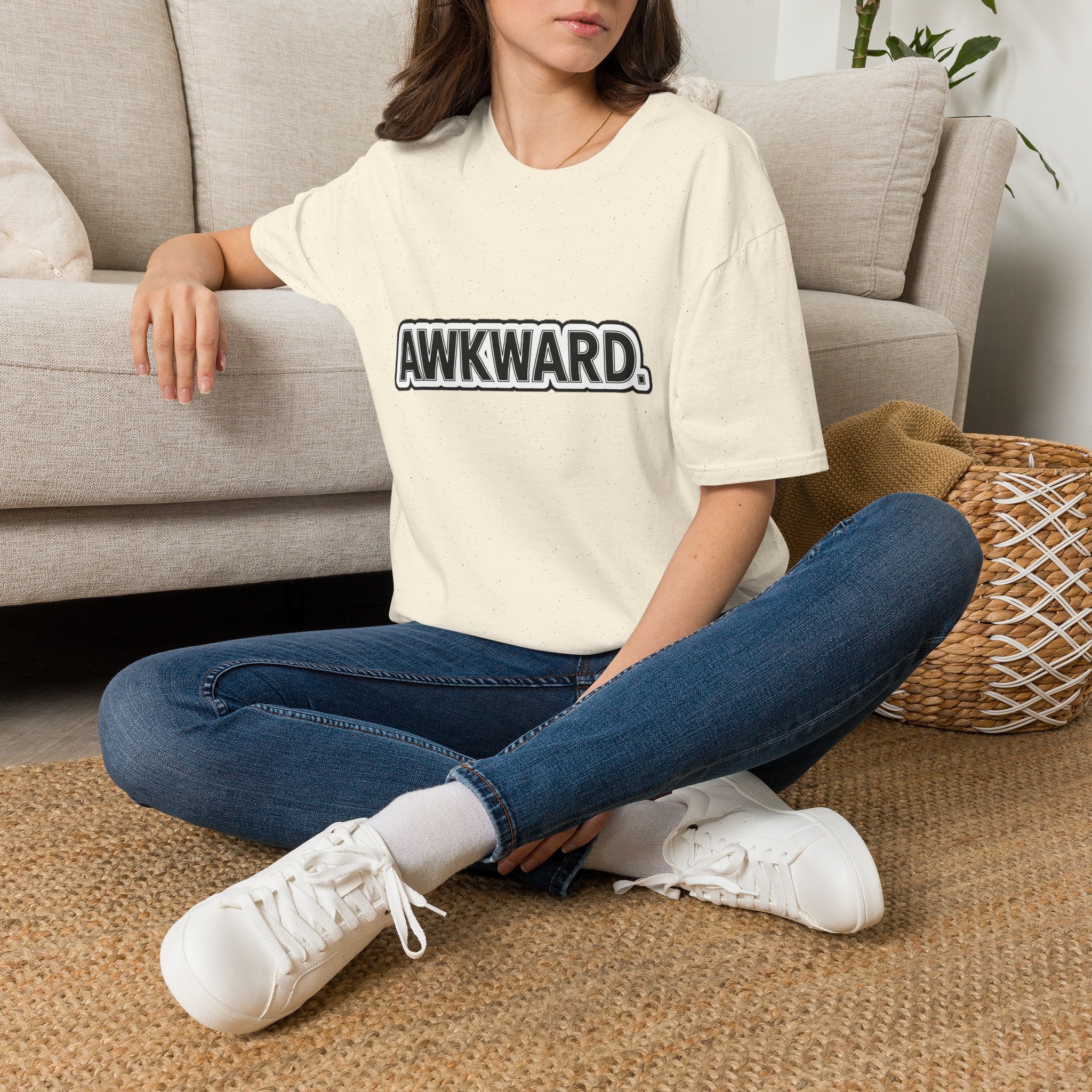 AWKWARD. T-Shirt — Cute Lonely Robot ‘Low Social Battery’ Introvert Tee