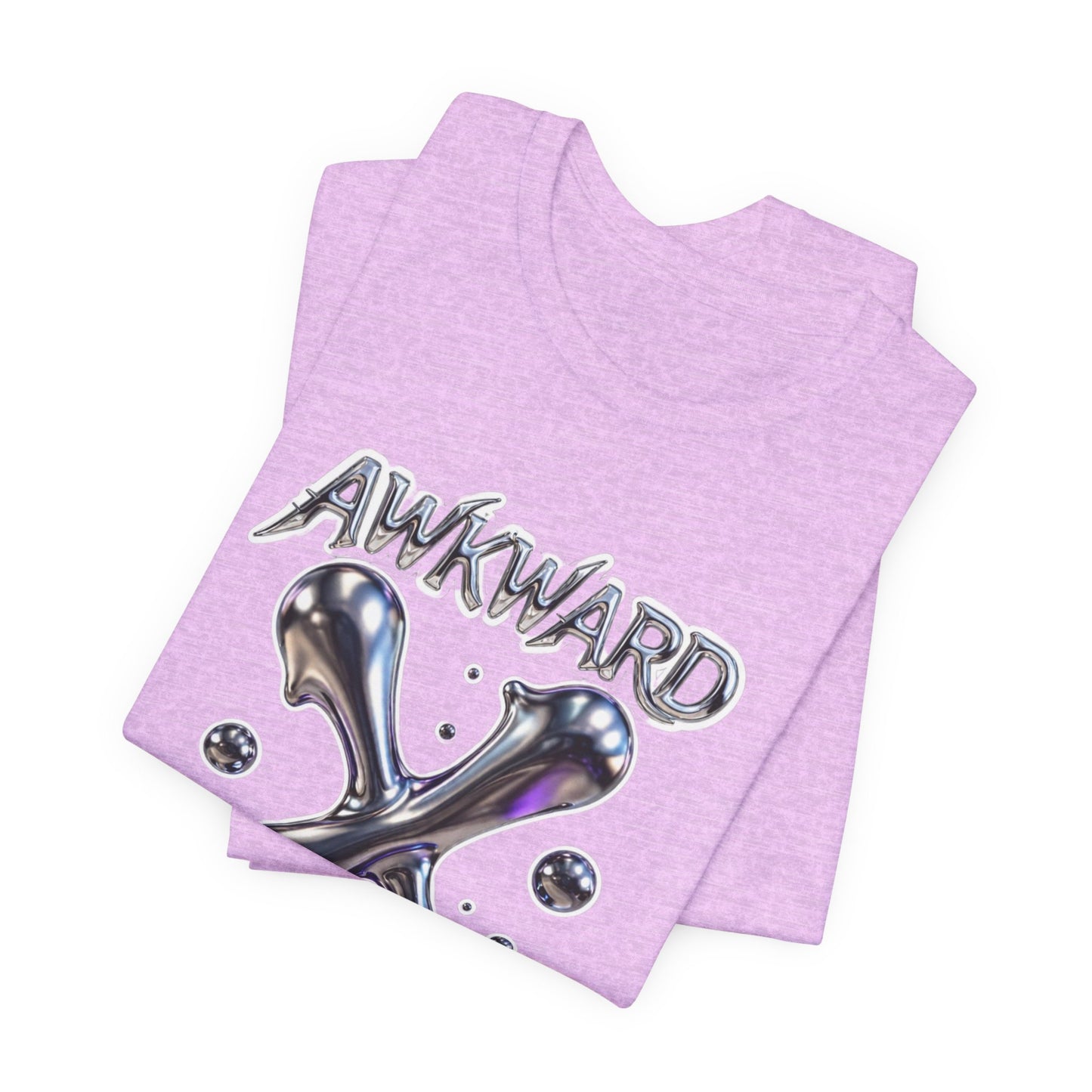 Awkward Club Tee — Heather Aqua Y2K 3D Chrome ‘AWKWARD’ Streetwear