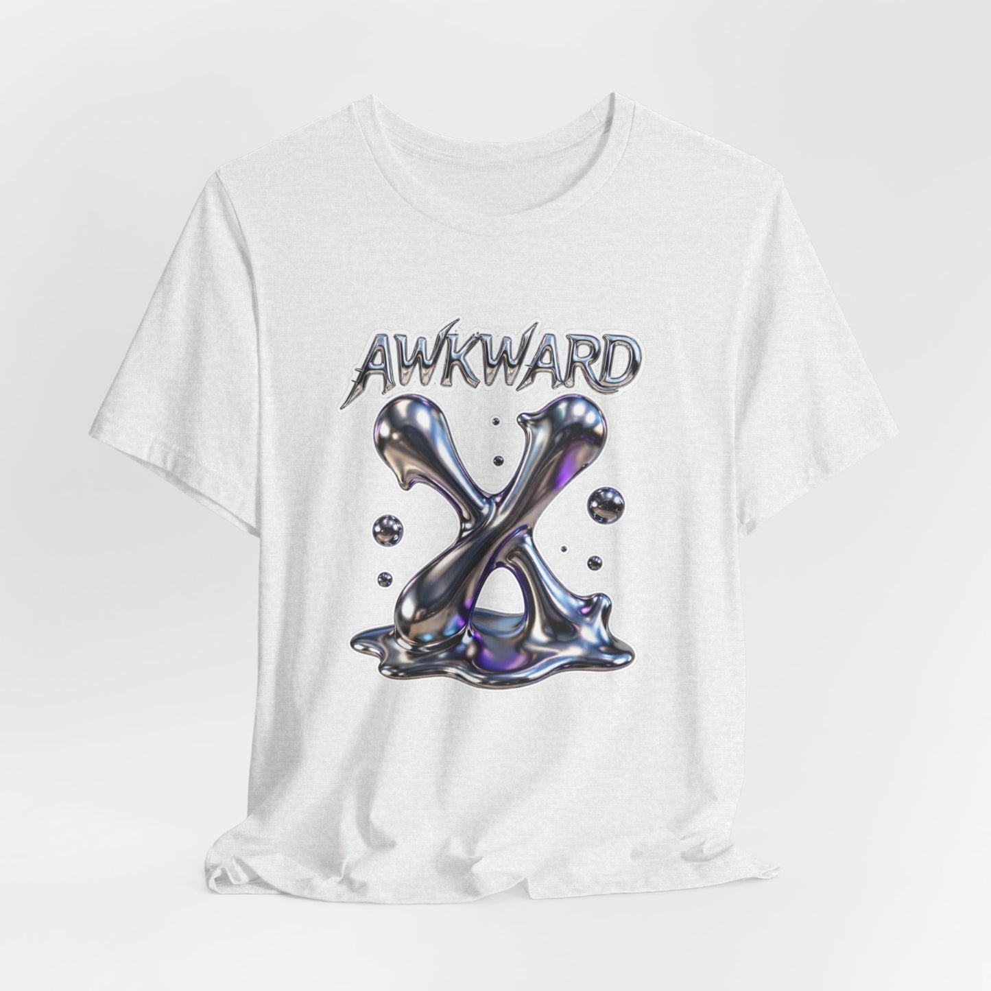 Awkward Club Tee — Heather Aqua Y2K 3D Chrome ‘AWKWARD’ Streetwear