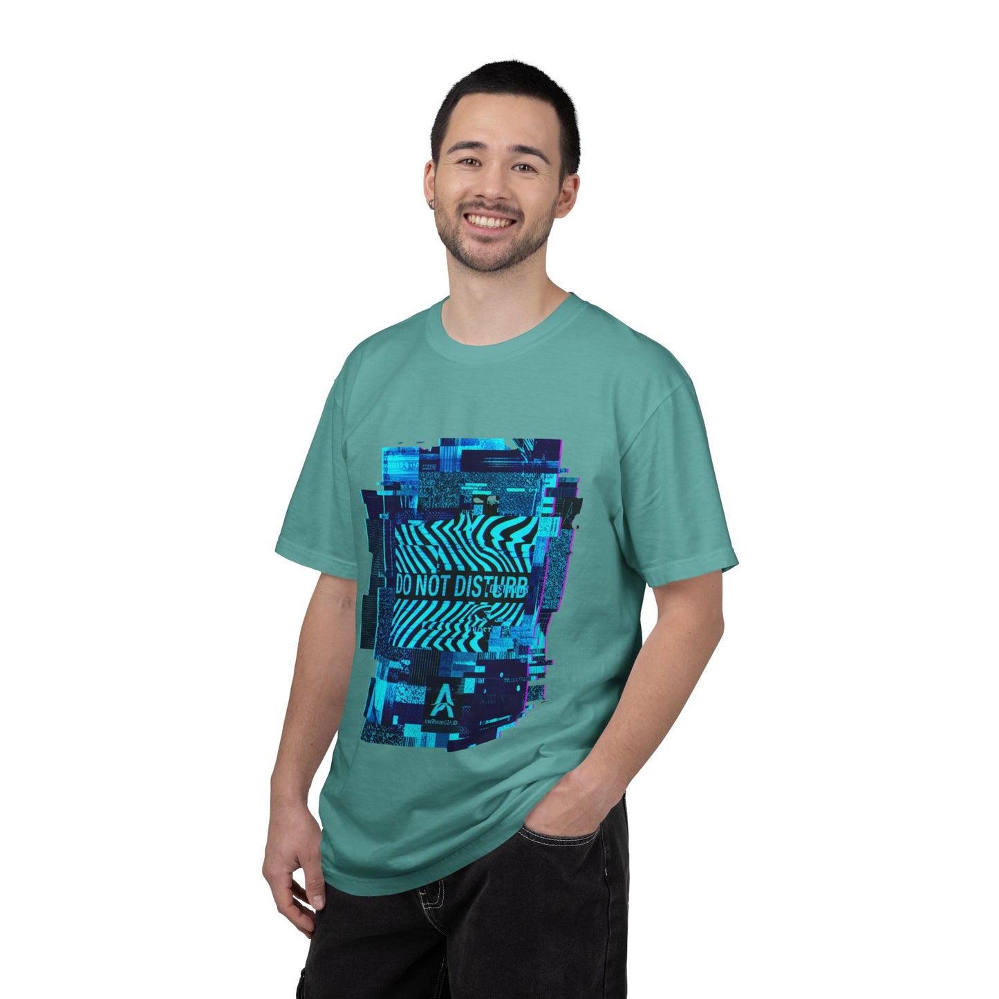 AWKWARD. Garment-Dyed Tee — Minimal Front, Neon Glitch Back