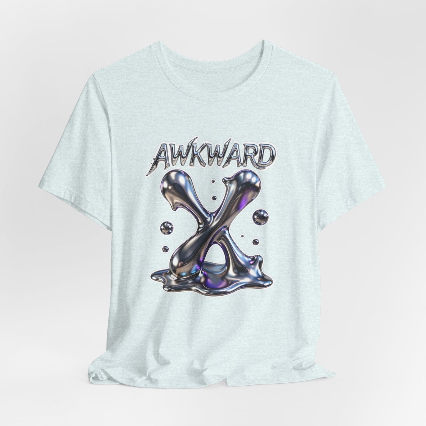 Awkward Club Tee — Heather Aqua Y2K 3D Chrome ‘AWKWARD’ Streetwear