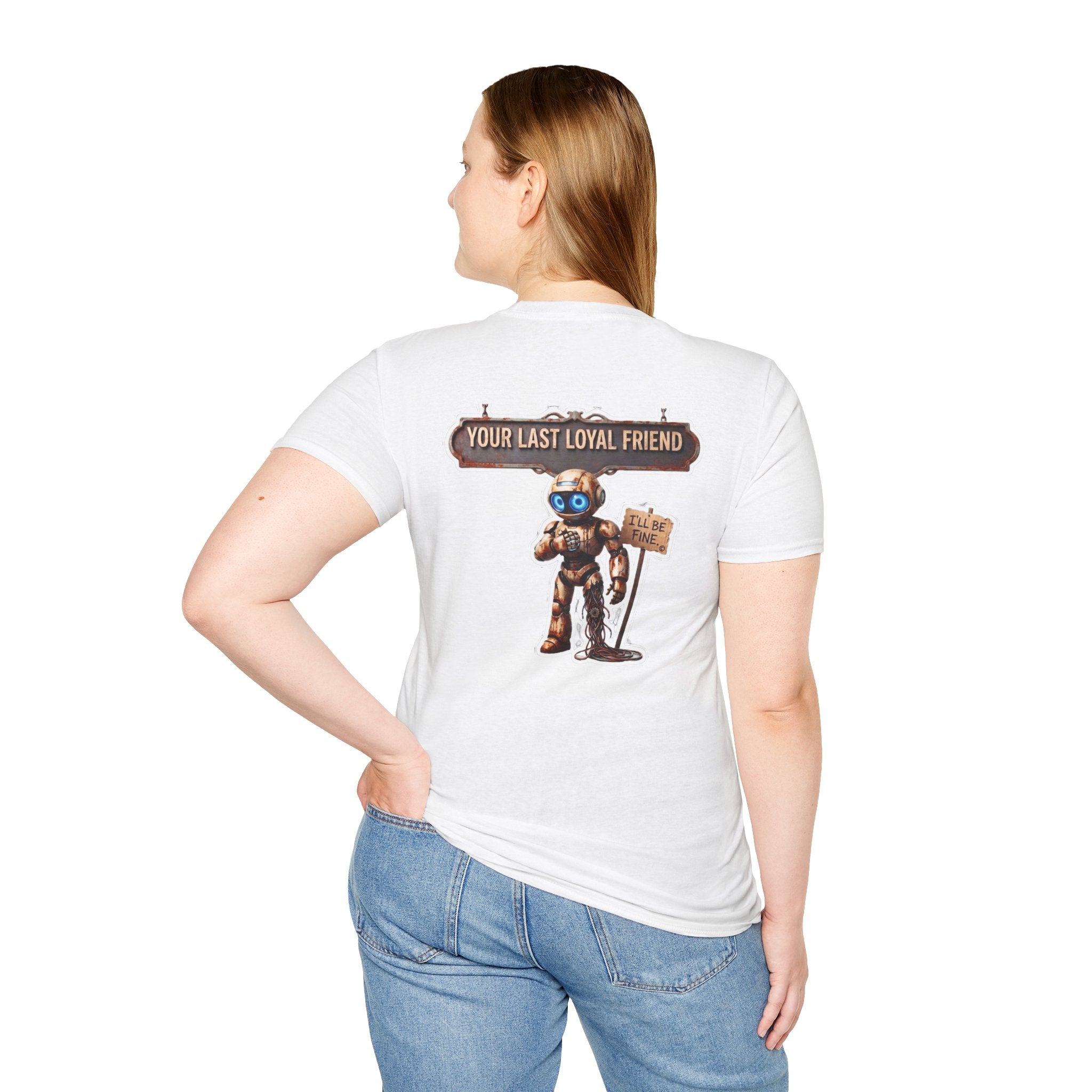 AWKWARD. T-Shirt — 3D Quirky Robot “Your Last Loyal Friend” Back Graphic
