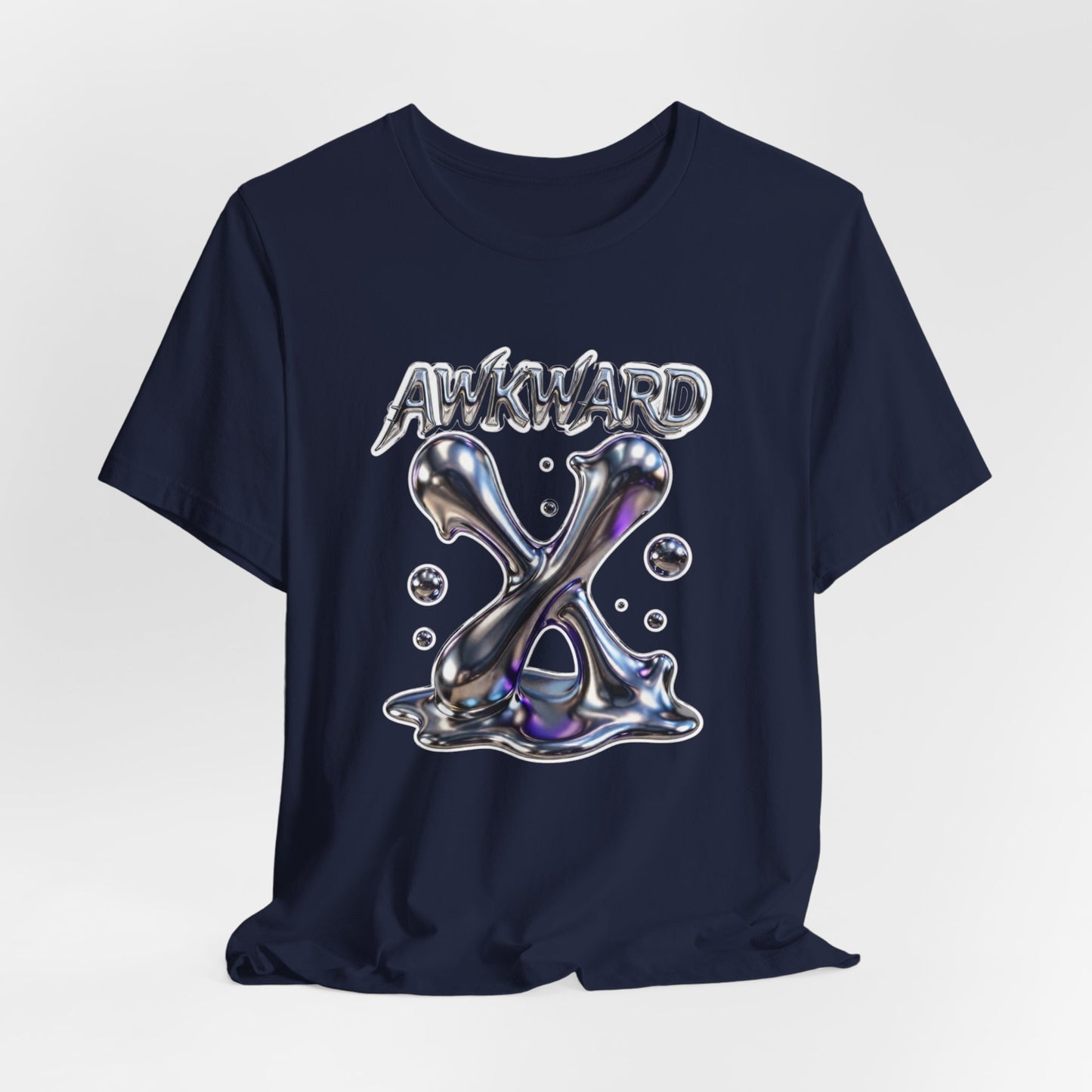 Awkward Club Tee — Heather Aqua Y2K 3D Chrome ‘AWKWARD’ Streetwear