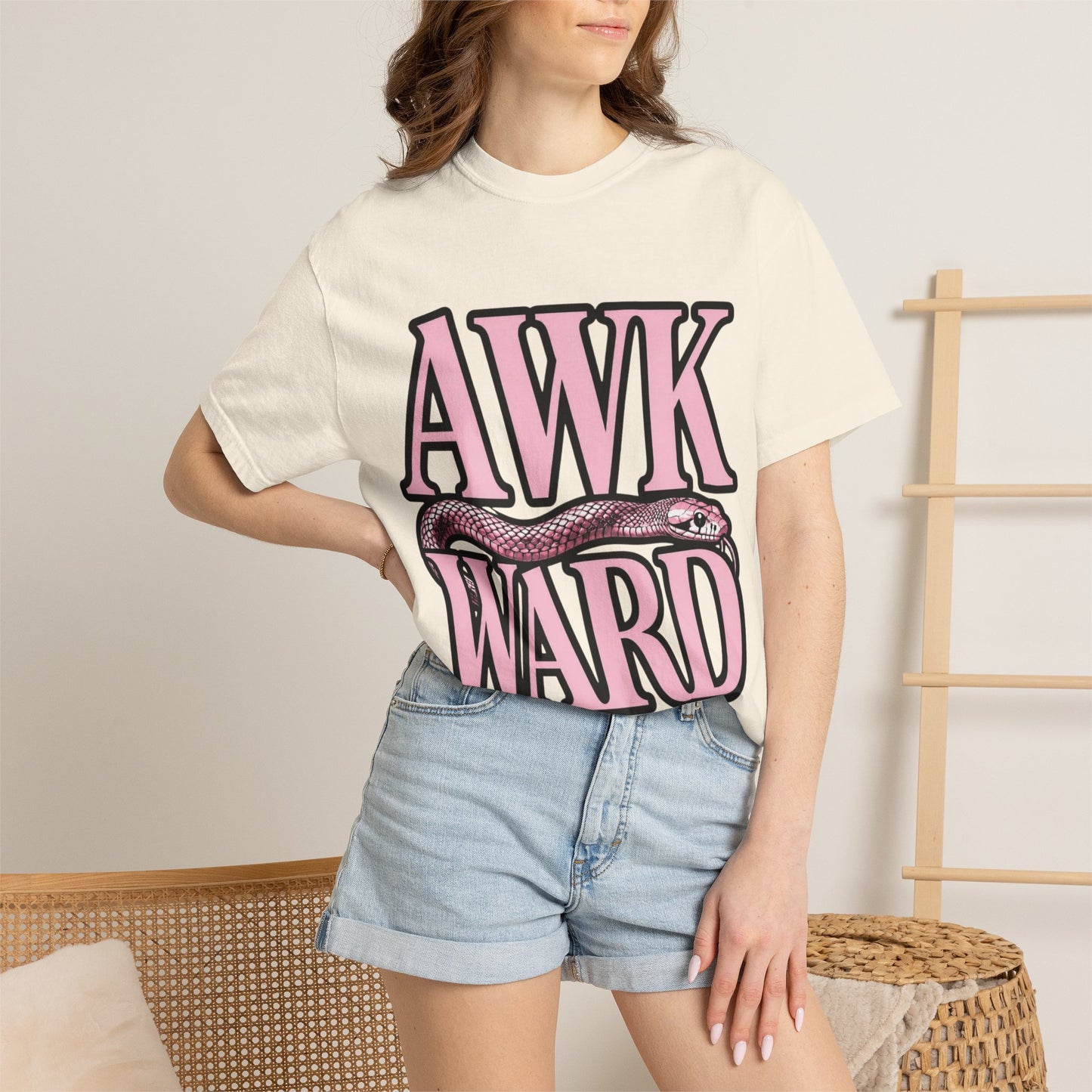 AWKWARD Snake Tee — Retro Pink Graphic T-Shirt for Her