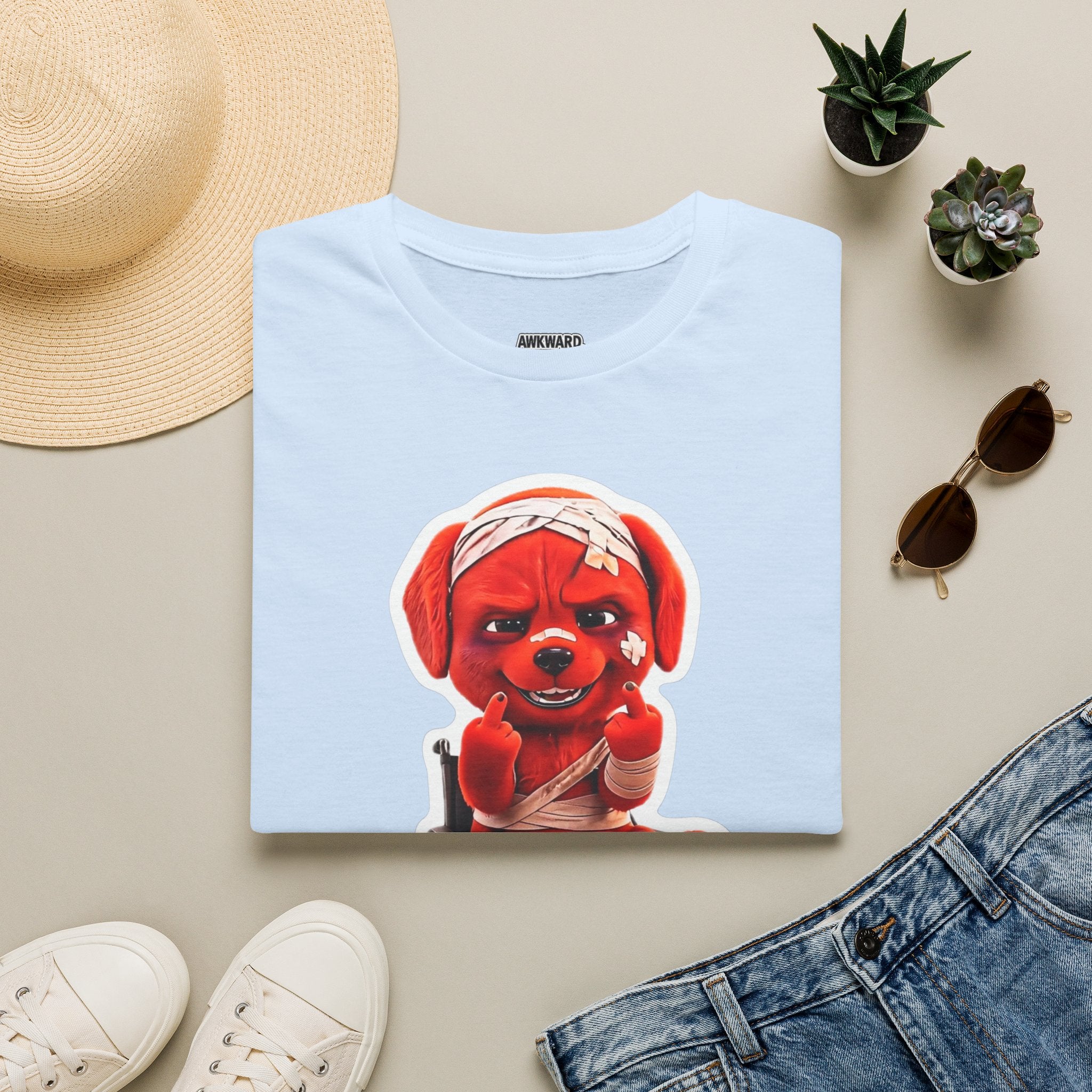 3D Injured Red Dog T-Shirt — 'Damaged But Surviving' Edgy Streetwear