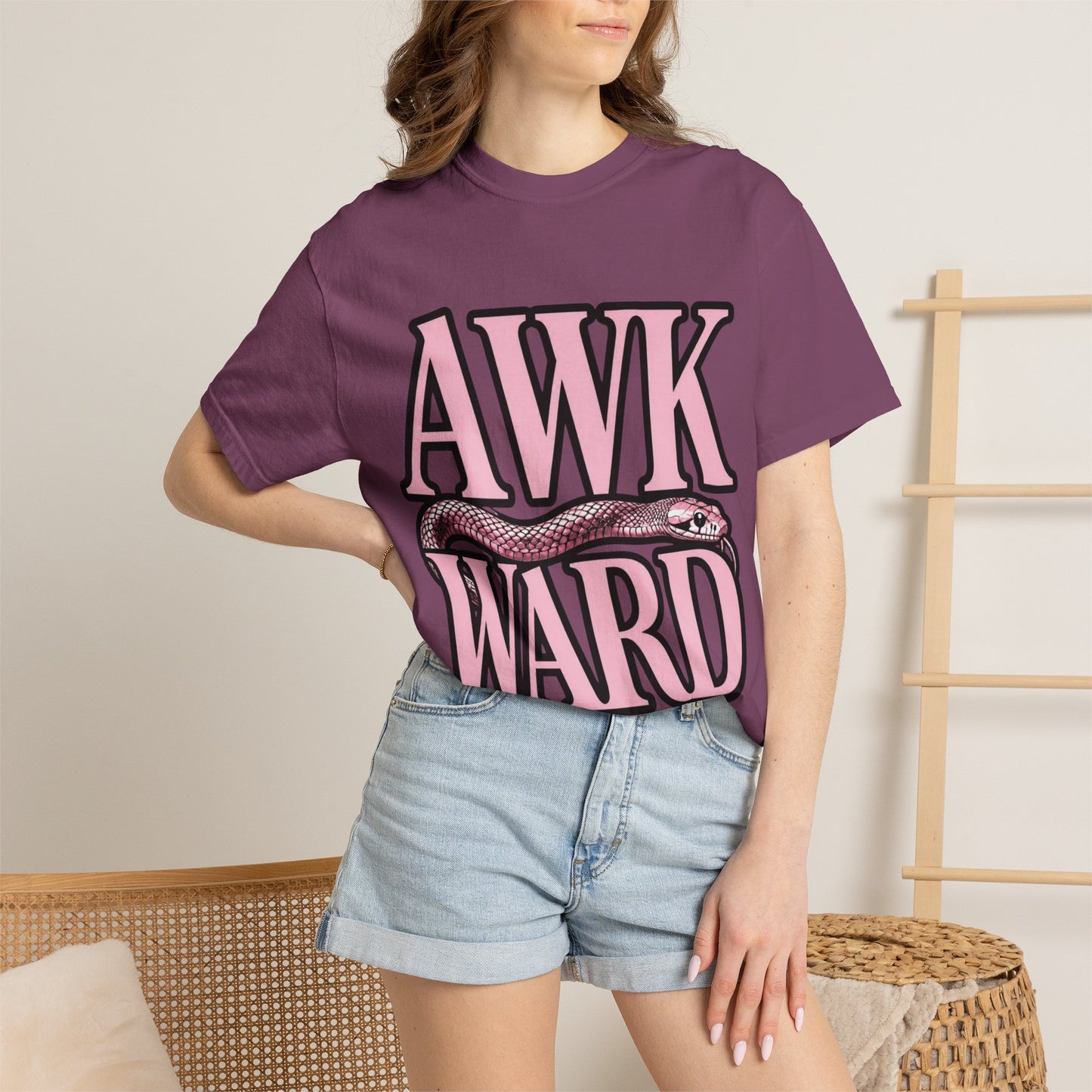AWKWARD Snake Tee — Retro Pink Graphic T-Shirt for Her