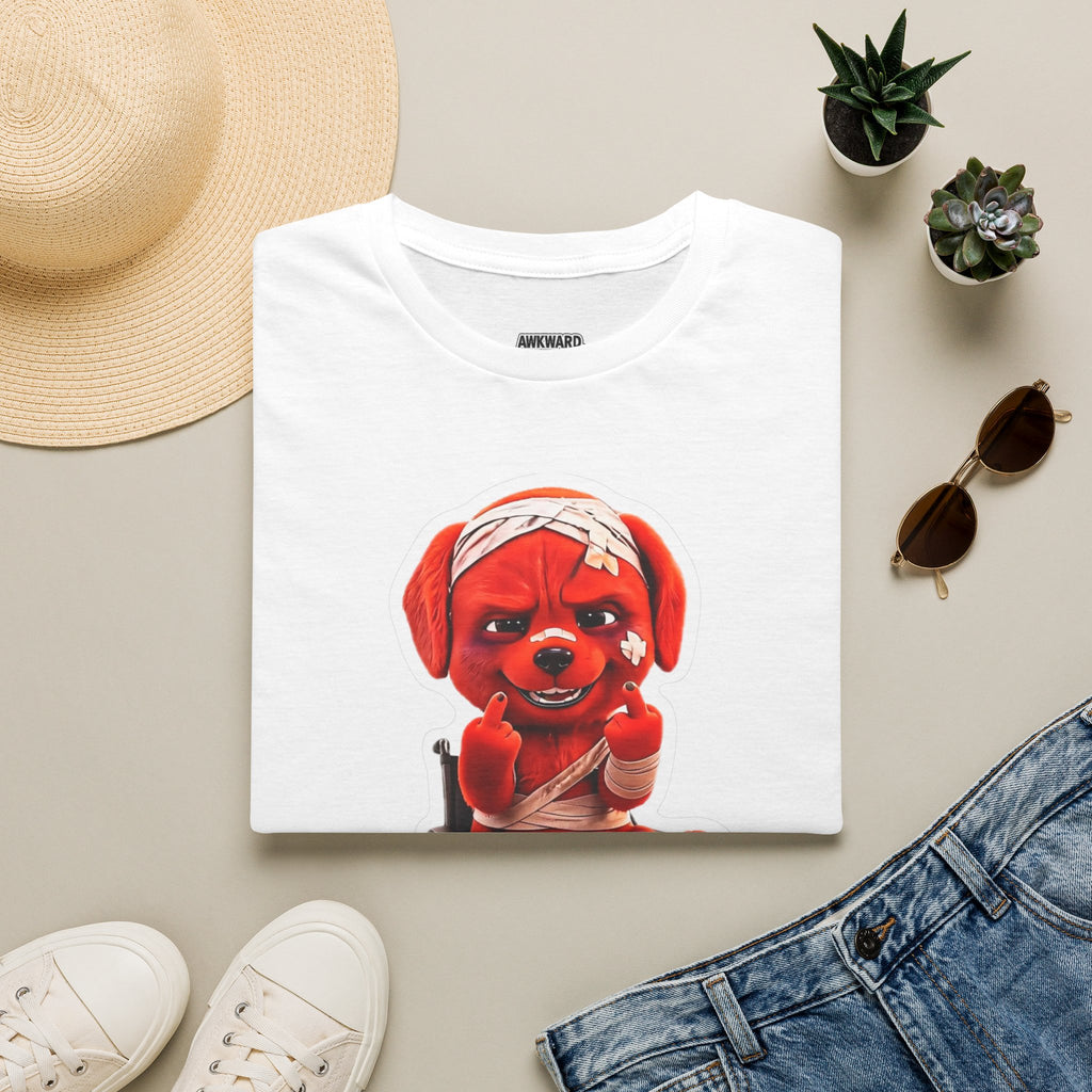 3D Injured Red Dog T-Shirt — 'Damaged But Surviving' Edgy Streetwear