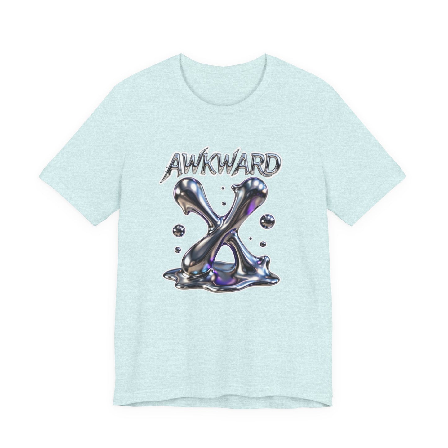 Awkward Club Tee — Heather Aqua Y2K 3D Chrome ‘AWKWARD’ Streetwear