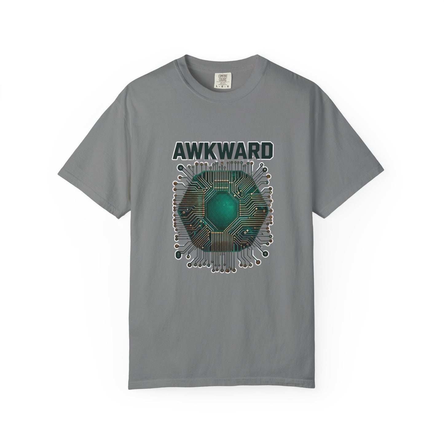 Awkward Club T-Shirt — 3D Green Microchip Graphic, Vintage Wash