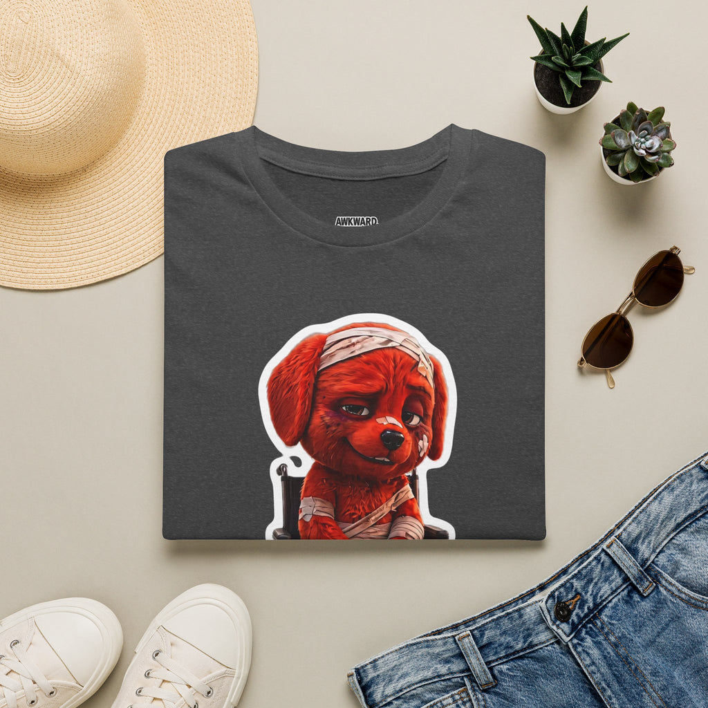 AWKWARD. Bandaged Red Dog T-Shirt — Dark Humor Grunge Y2K Streetwear