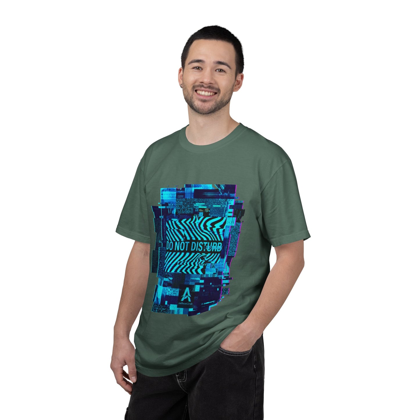 AWKWARD. Garment-Dyed Tee — Minimal Front, Neon Glitch Back