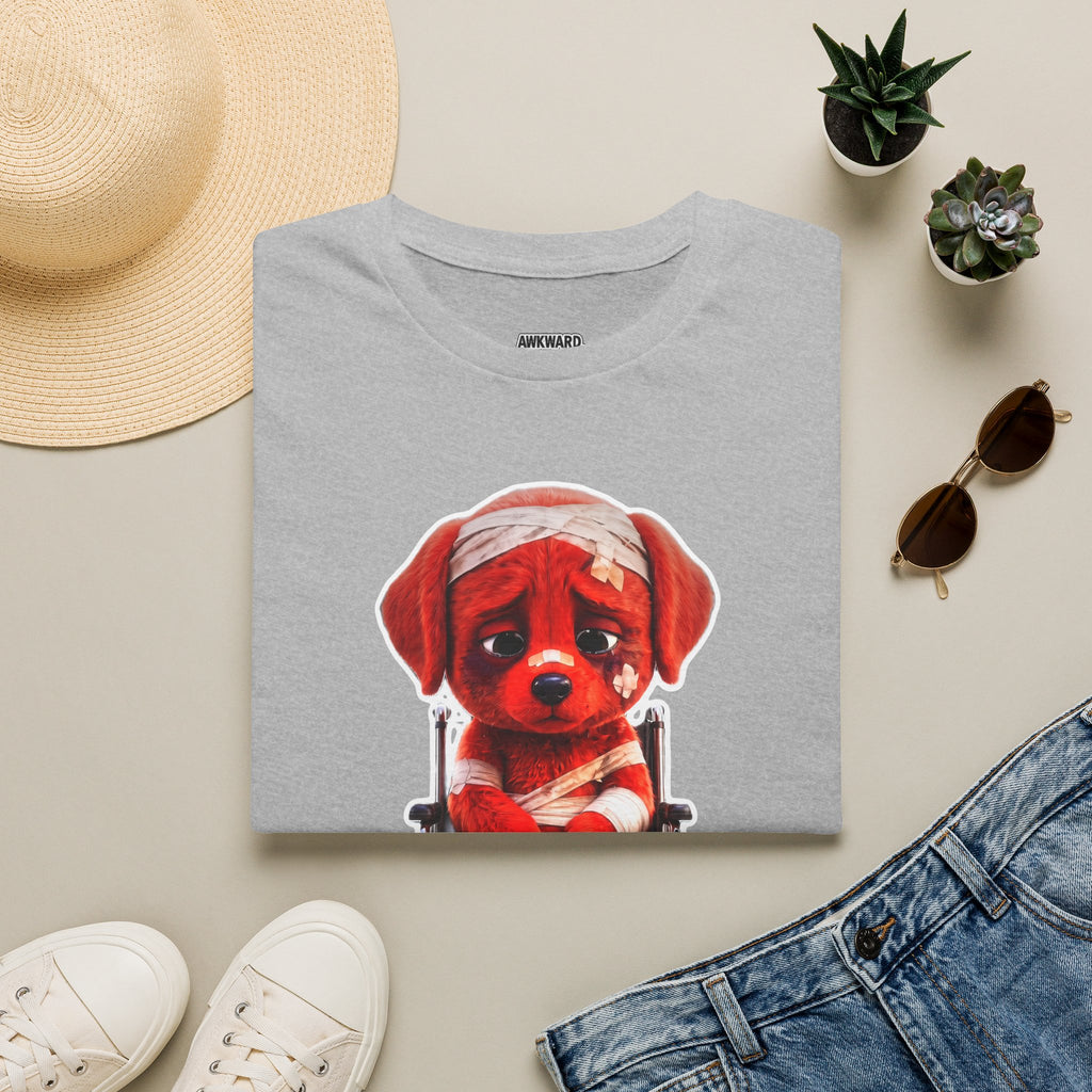 Sad Bandaged Dog Wheelchair T-Shirt — "AWKWARD." Grunge Anti‑Social Tee