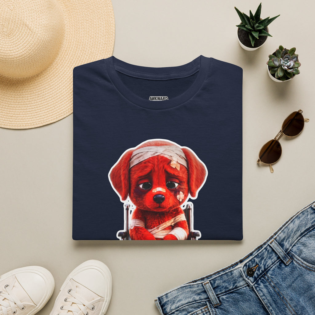 Sad Bandaged Dog Wheelchair T-Shirt — "AWKWARD." Grunge Anti‑Social Tee