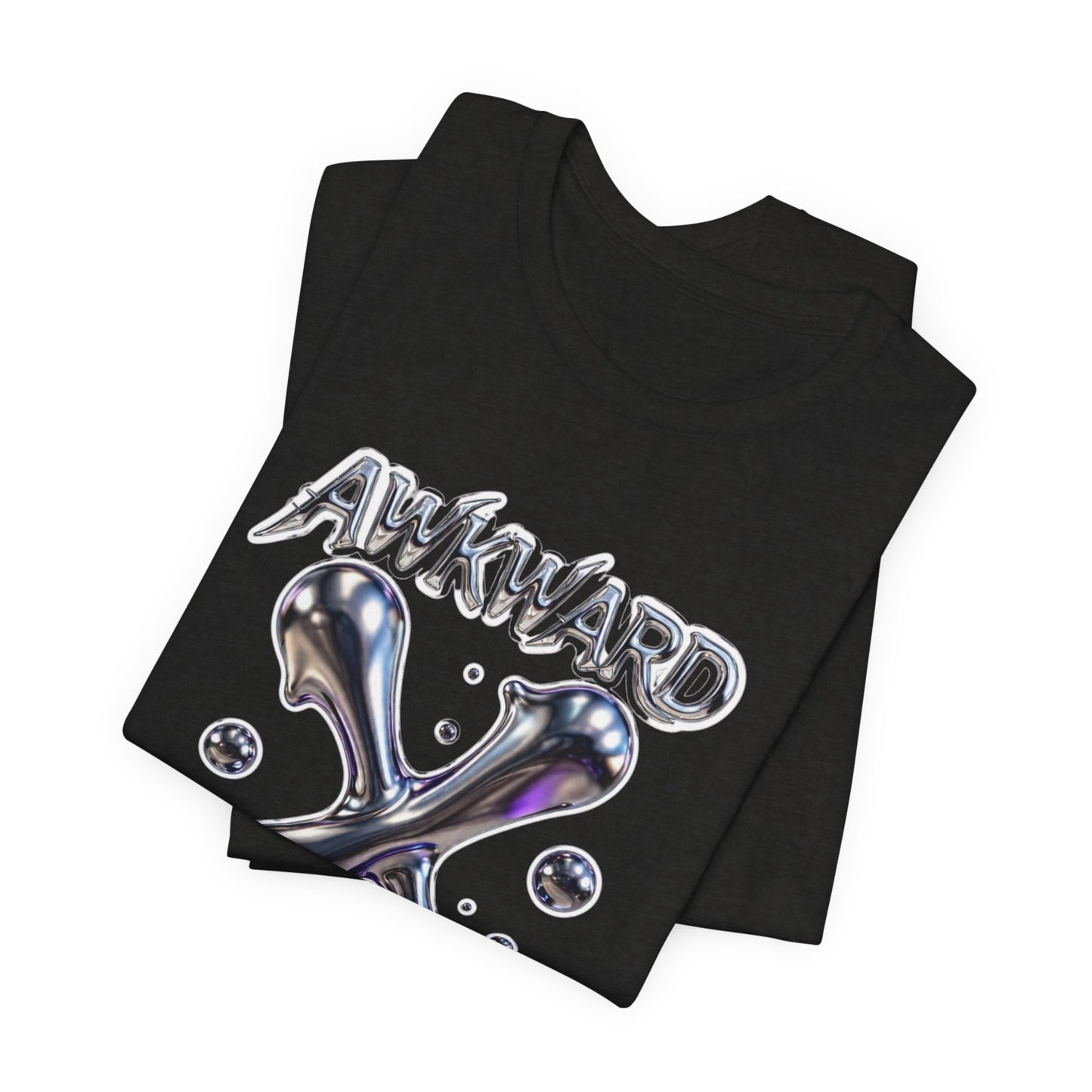 Awkward Club Tee — Heather Aqua Y2K 3D Chrome ‘AWKWARD’ Streetwear