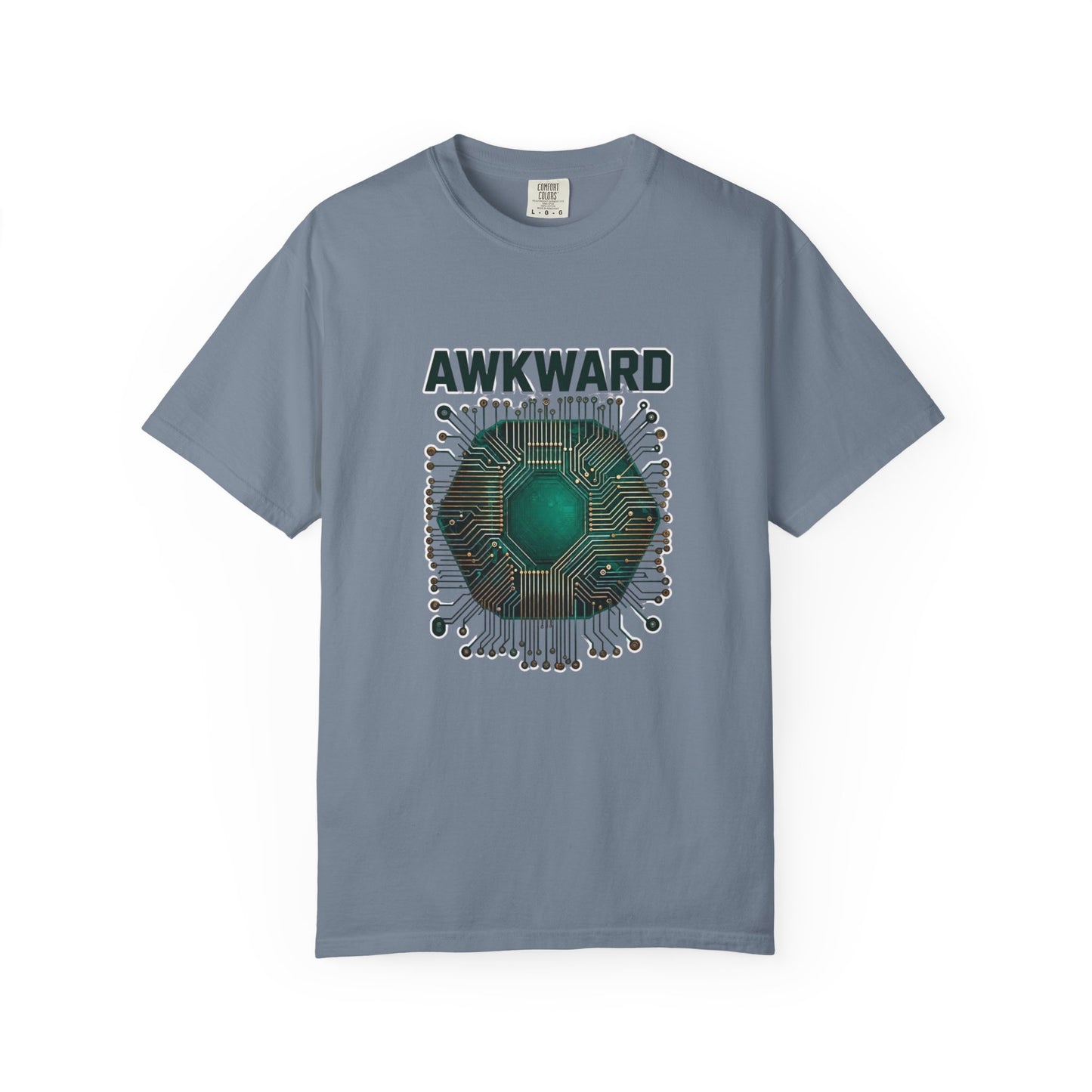 Awkward Club T-Shirt — 3D Green Microchip Graphic, Vintage Wash