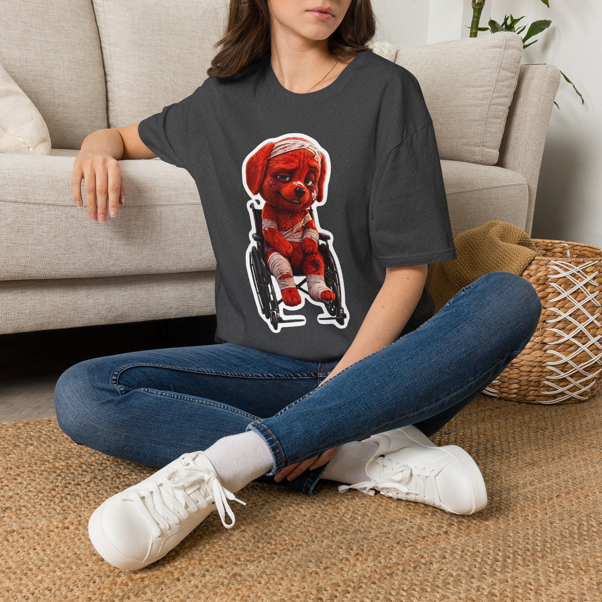 AWKWARD. Bandaged Red Dog T-Shirt — Dark Humor Grunge Y2K Streetwear