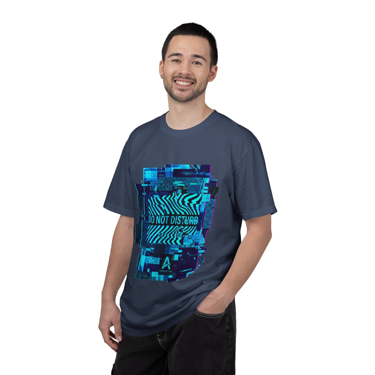 AWKWARD. Garment-Dyed Tee — Minimal Front, Neon Glitch Back