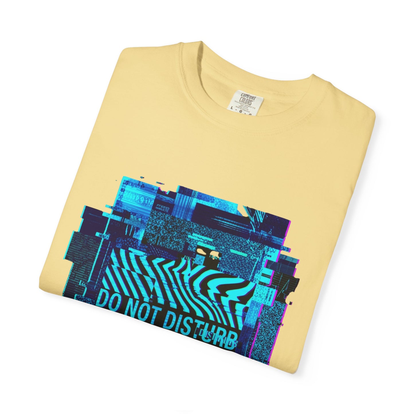 AWKWARD. Garment-Dyed Tee — Minimal Front, Neon Glitch Back