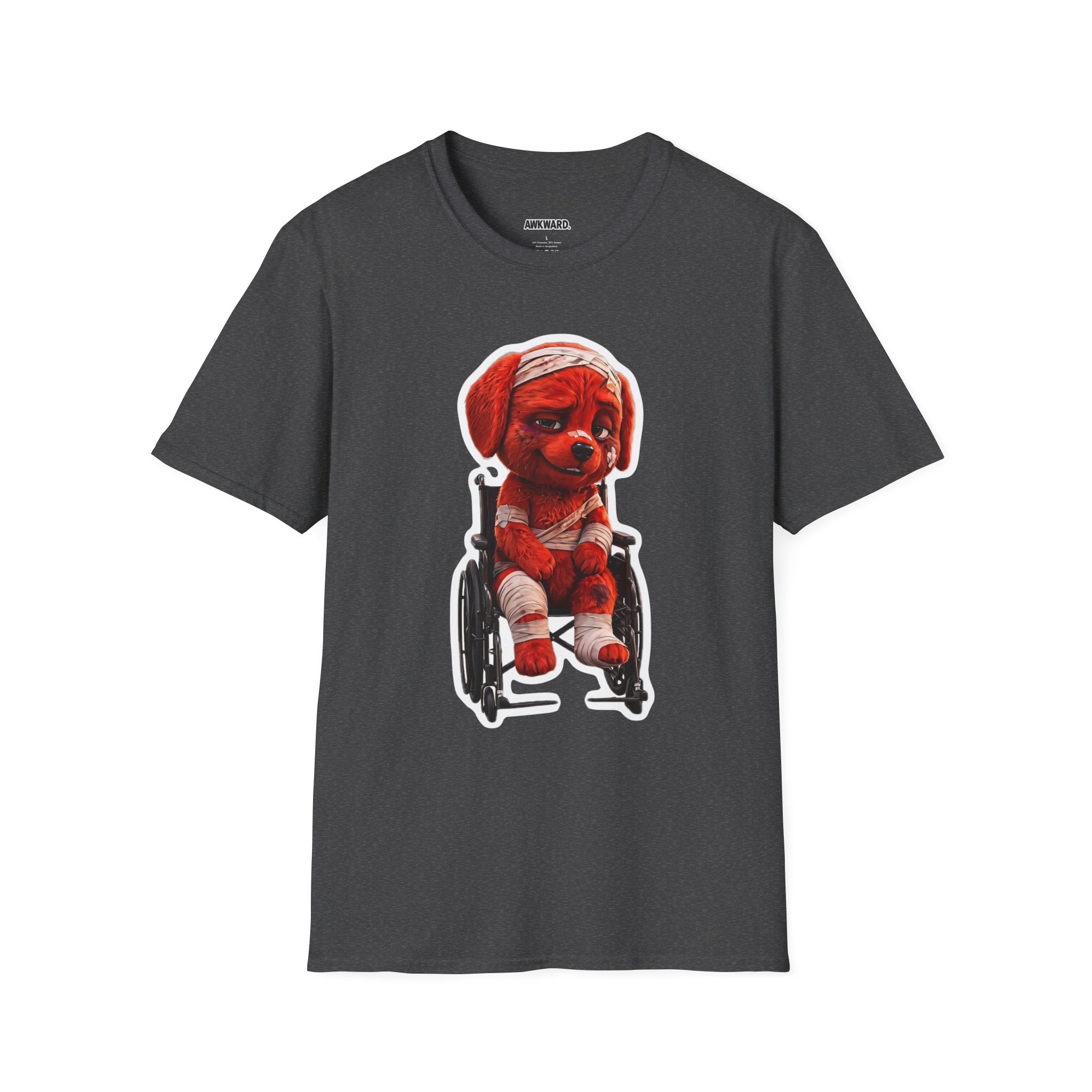 AWKWARD. Bandaged Red Dog T-Shirt — Dark Humor Grunge Y2K Streetwear
