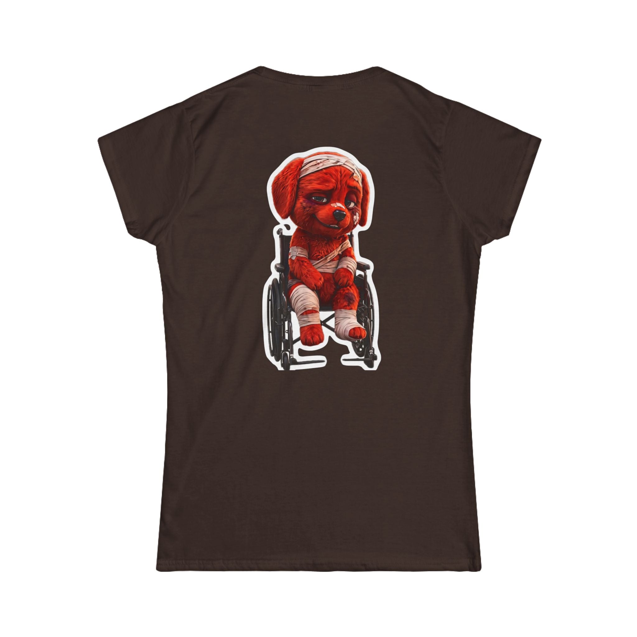 AWKWARD. Women's Softstyle Tee — Soft Feminine Fit with Dark-Humor Bandaged Dog Graphic