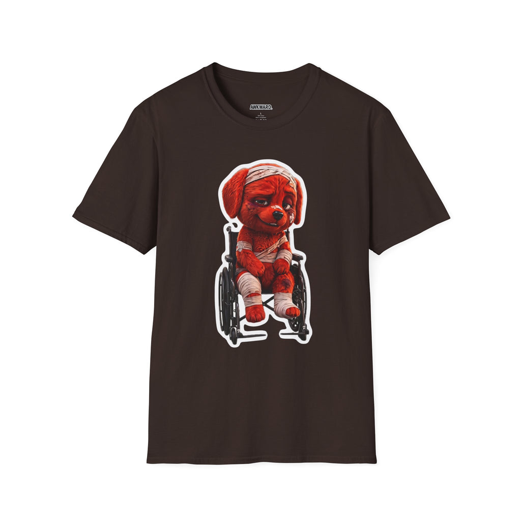 AWKWARD. Bandaged Red Dog T-Shirt — Dark Humor Grunge Y2K Streetwear