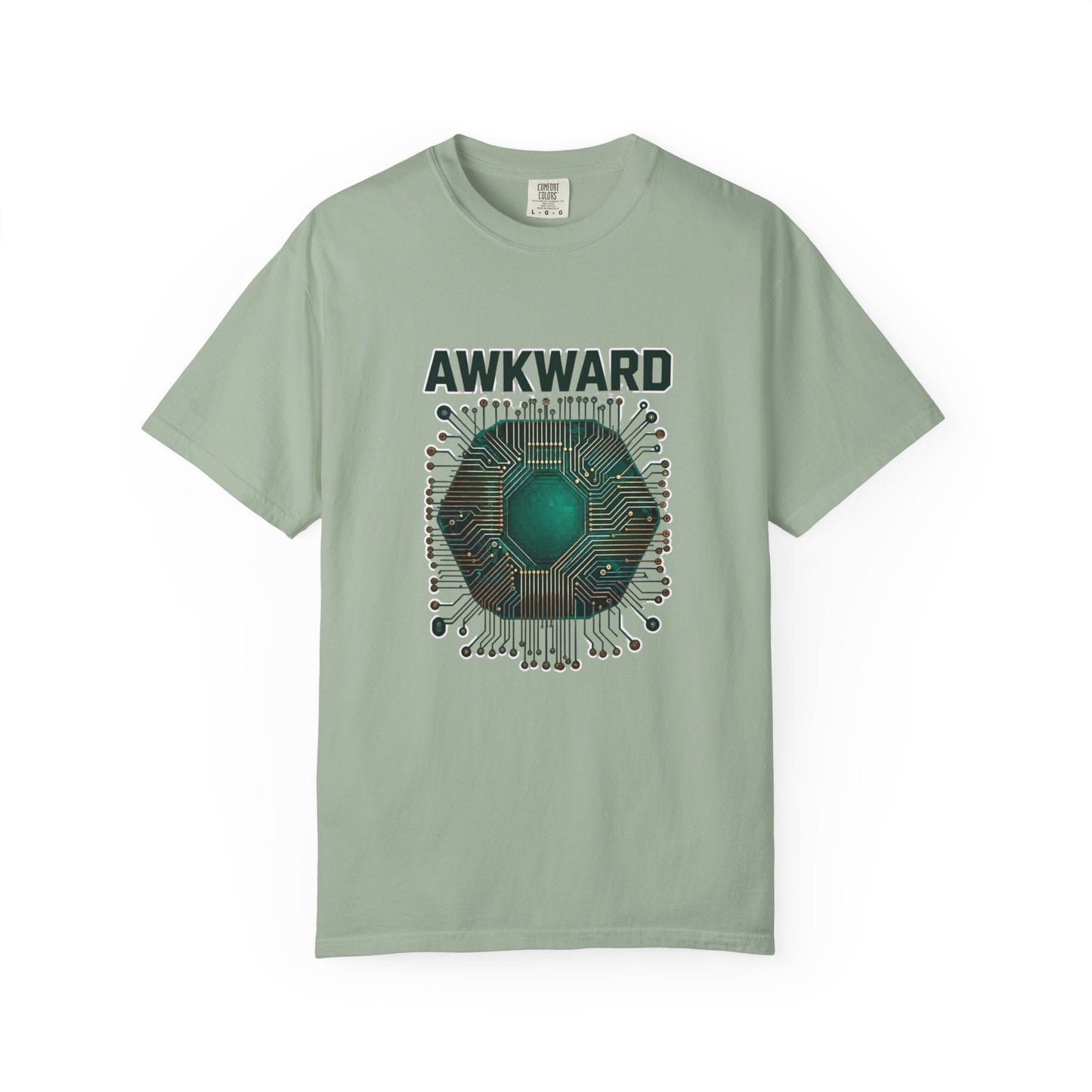 Awkward Club T-Shirt — 3D Green Microchip Graphic, Vintage Wash