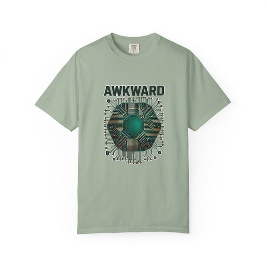 Awkward Club T-Shirt — 3D Green Microchip Graphic, Vintage Wash