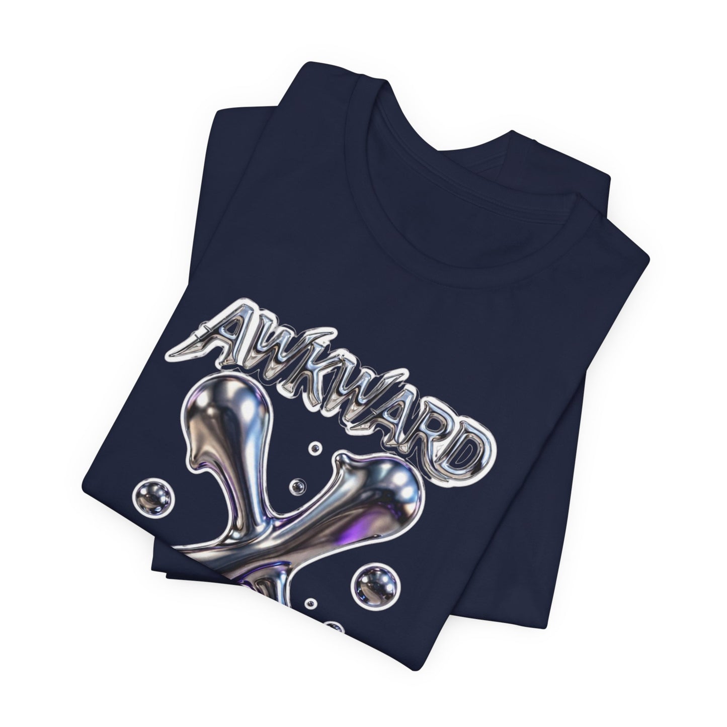 Awkward Club Tee — Heather Aqua Y2K 3D Chrome ‘AWKWARD’ Streetwear