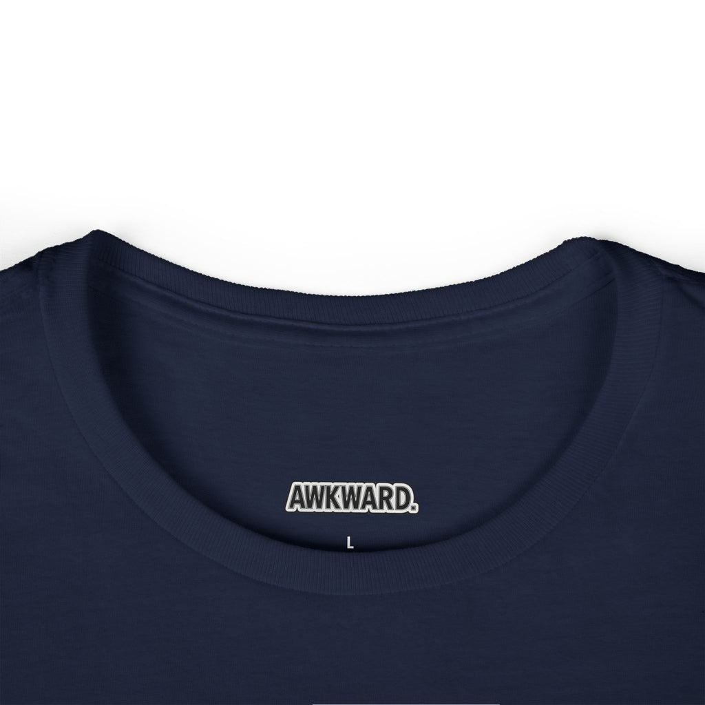 AWKWARD. Women's Softstyle Tee — Soft Feminine Fit with Dark-Humor Bandaged Dog Graphic