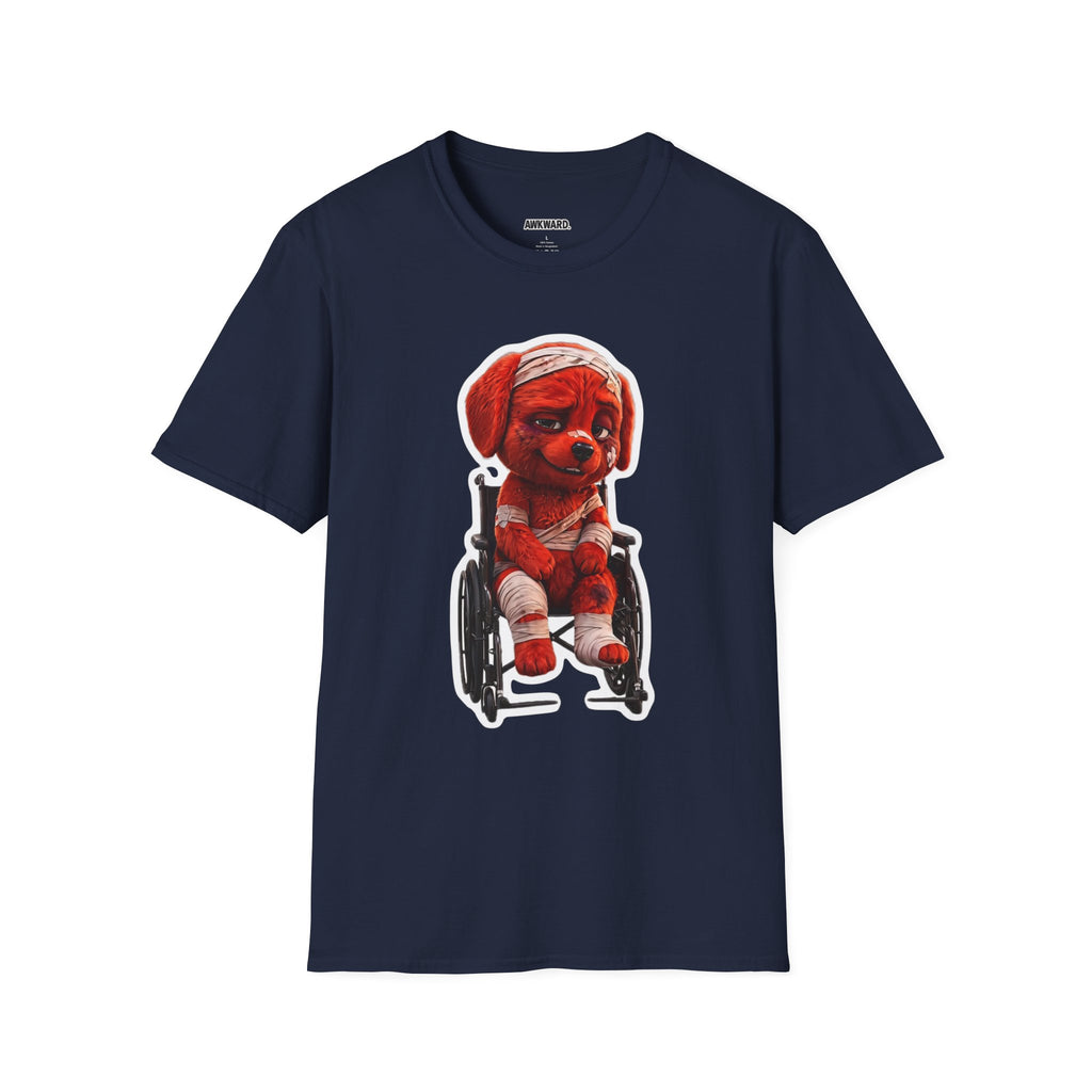 AWKWARD. Bandaged Red Dog T-Shirt — Dark Humor Grunge Y2K Streetwear