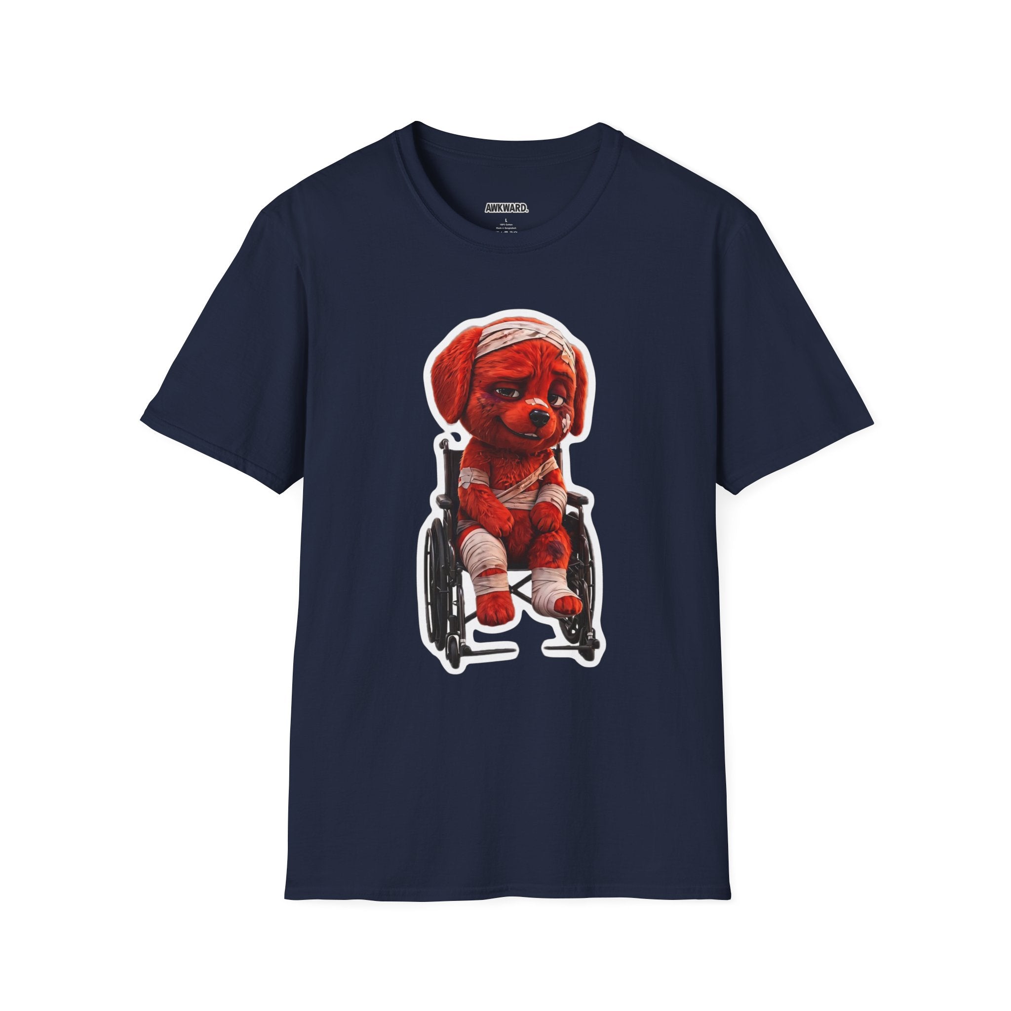 AWKWARD. Bandaged Red Dog T-Shirt — Dark Humor Grunge Y2K Streetwear