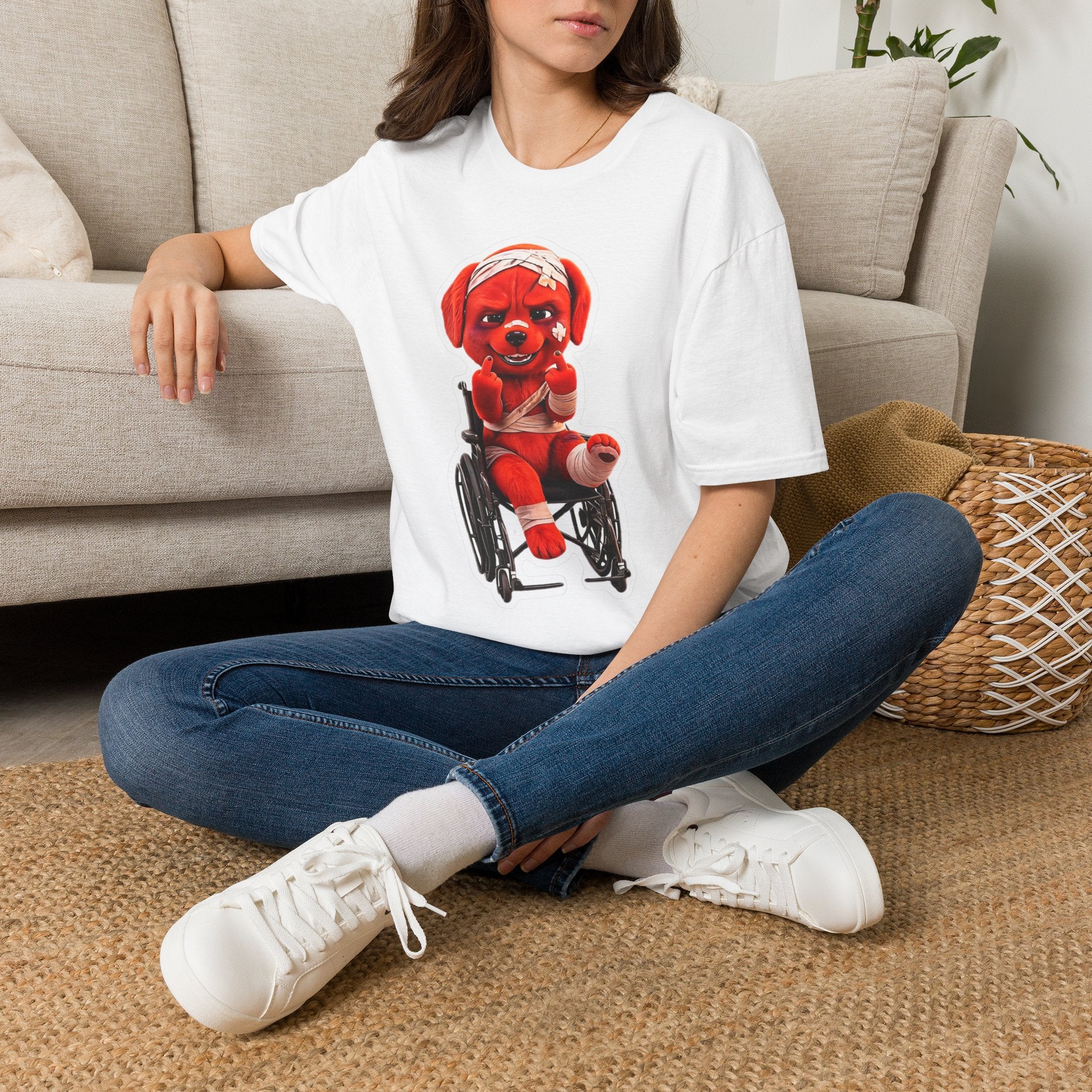 3D Injured Red Dog T-Shirt — 'Damaged But Surviving' Edgy Streetwear