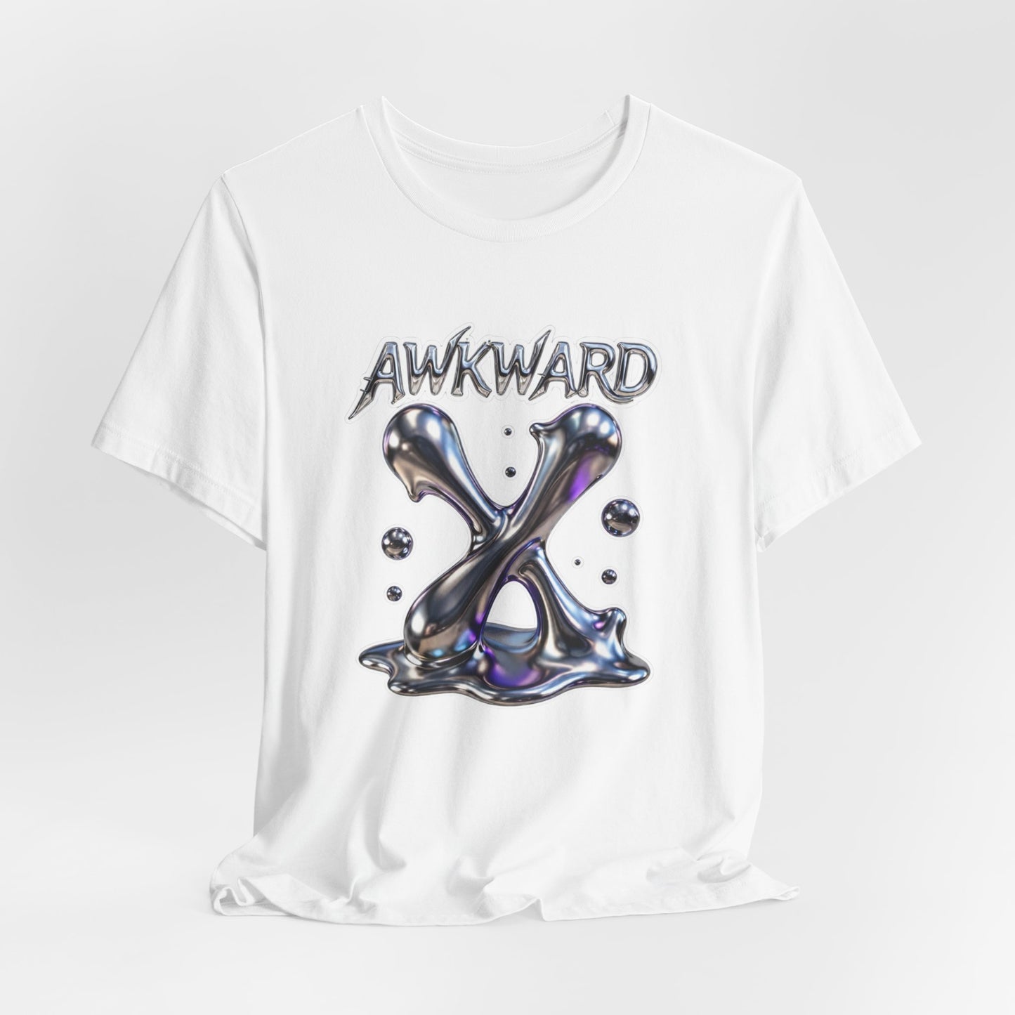 Awkward Club Tee — Heather Aqua Y2K 3D Chrome ‘AWKWARD’ Streetwear